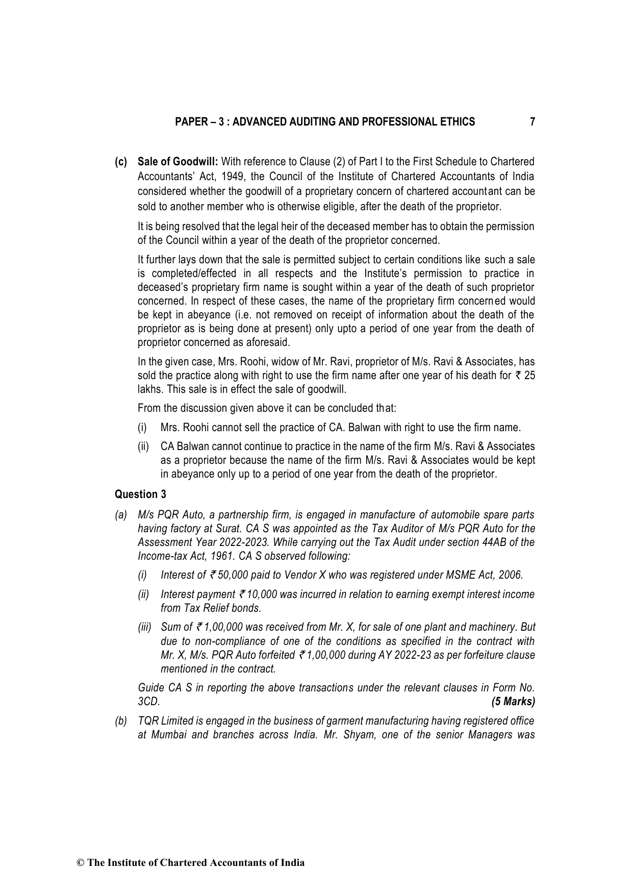 Advanced Auditing, Assurance and Professional Ethics May 2022, question page 7