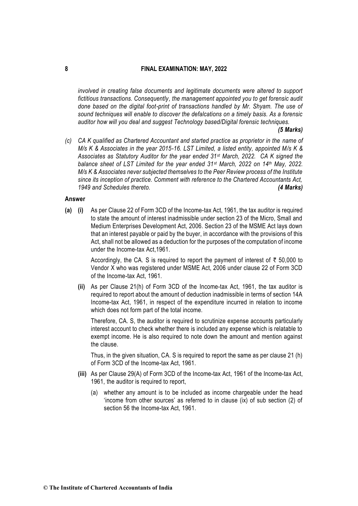 Advanced Auditing, Assurance and Professional Ethics May 2022, question page 8
