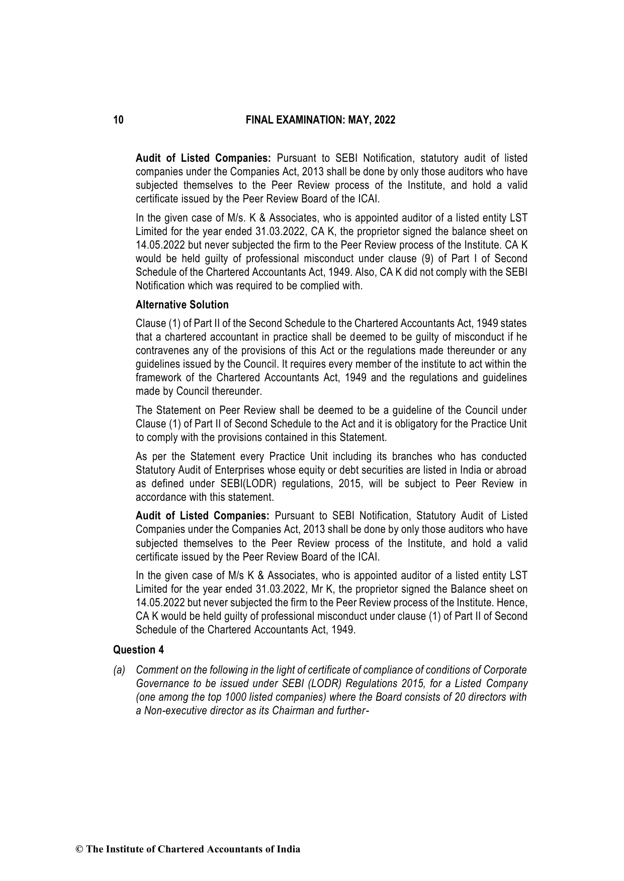 Advanced Auditing, Assurance and Professional Ethics May 2022, question page 10
