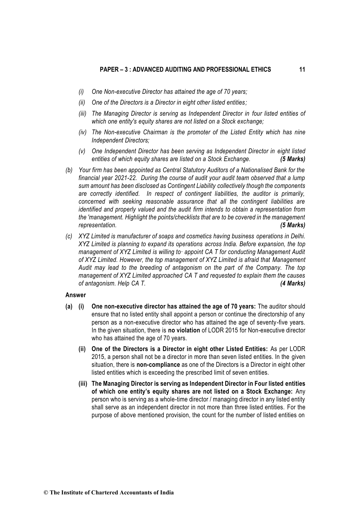 Advanced Auditing, Assurance and Professional Ethics May 2022, question page 11