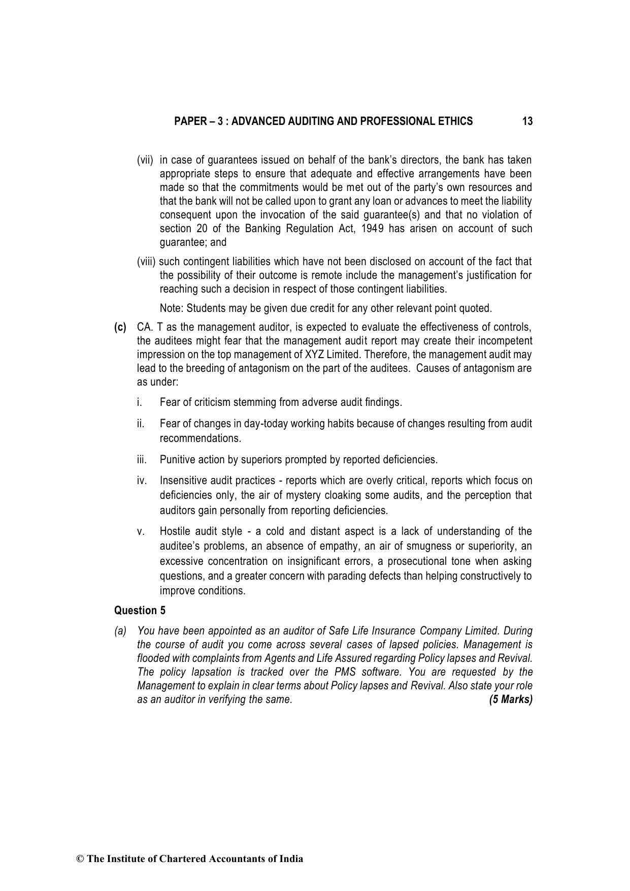 Advanced Auditing, Assurance and Professional Ethics May 2022, question page 13
