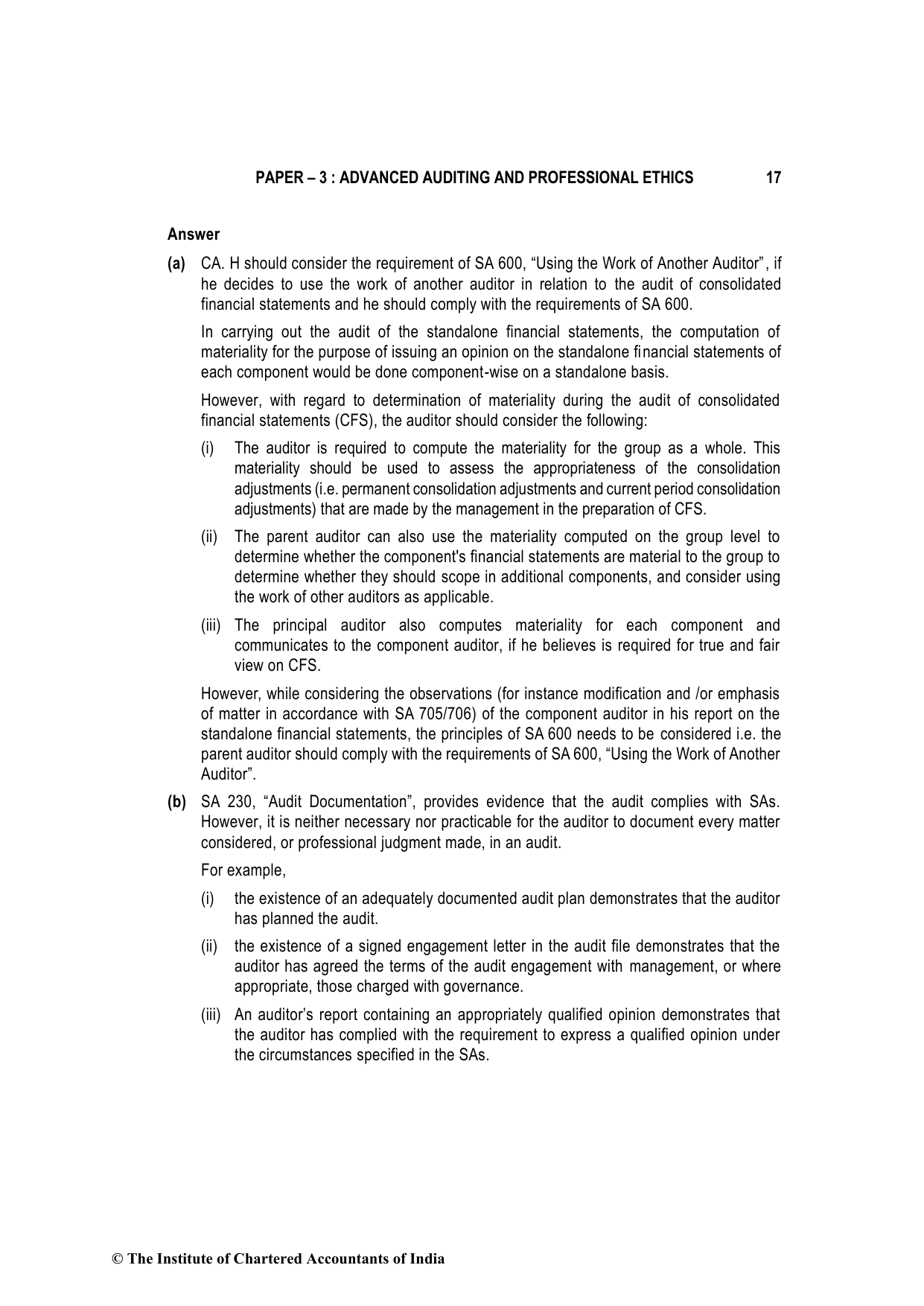 Advanced Auditing, Assurance and Professional Ethics May 2022, question page 17