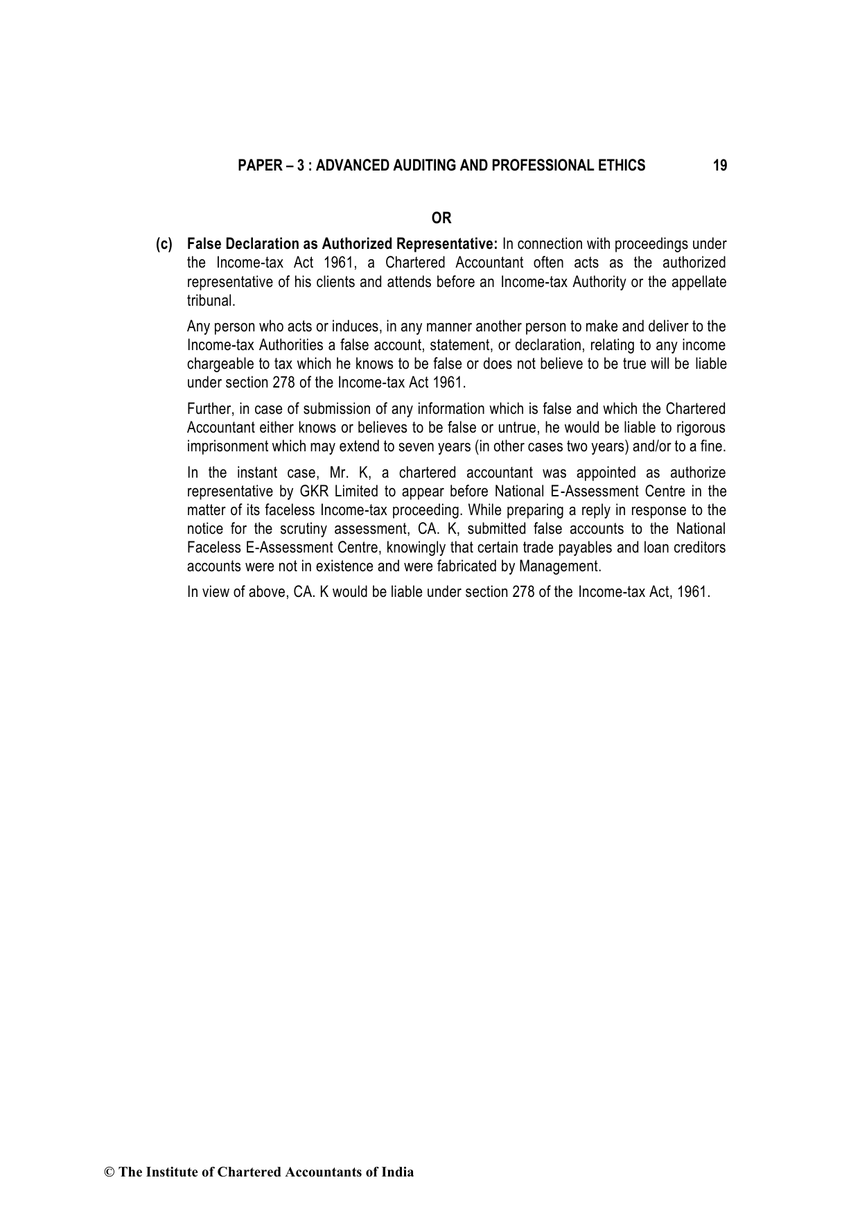 Advanced Auditing, Assurance and Professional Ethics May 2022, question page 19
