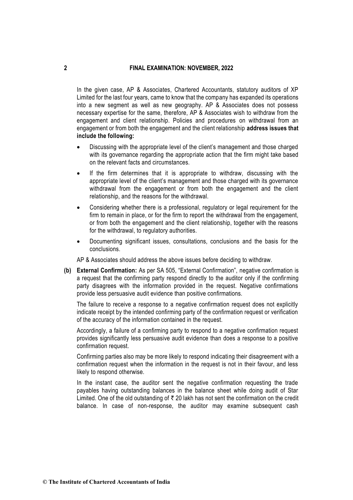 Advanced Auditing, Assurance and Professional Ethics November 2022, question page 2