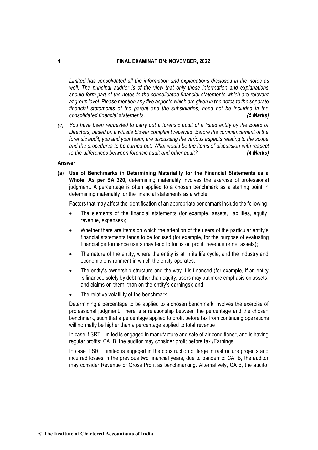 Advanced Auditing, Assurance and Professional Ethics November 2022, question page 4