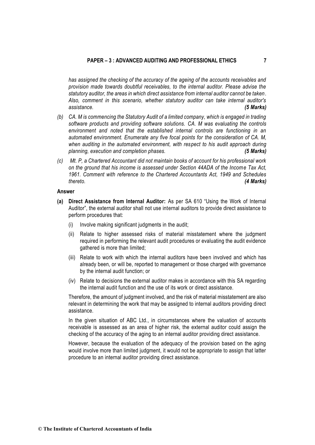 Advanced Auditing, Assurance and Professional Ethics November 2022, question page 7