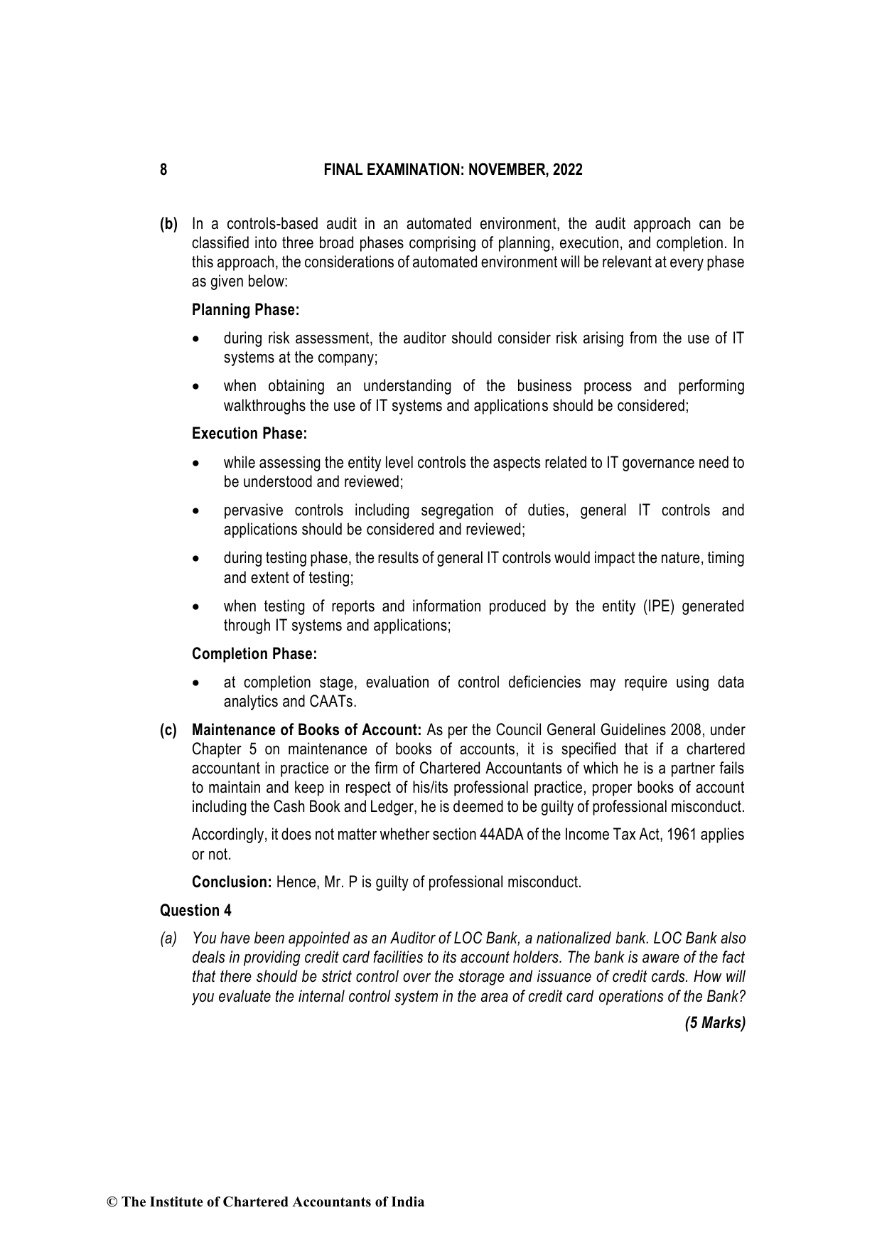 Advanced Auditing, Assurance and Professional Ethics November 2022, question page 8