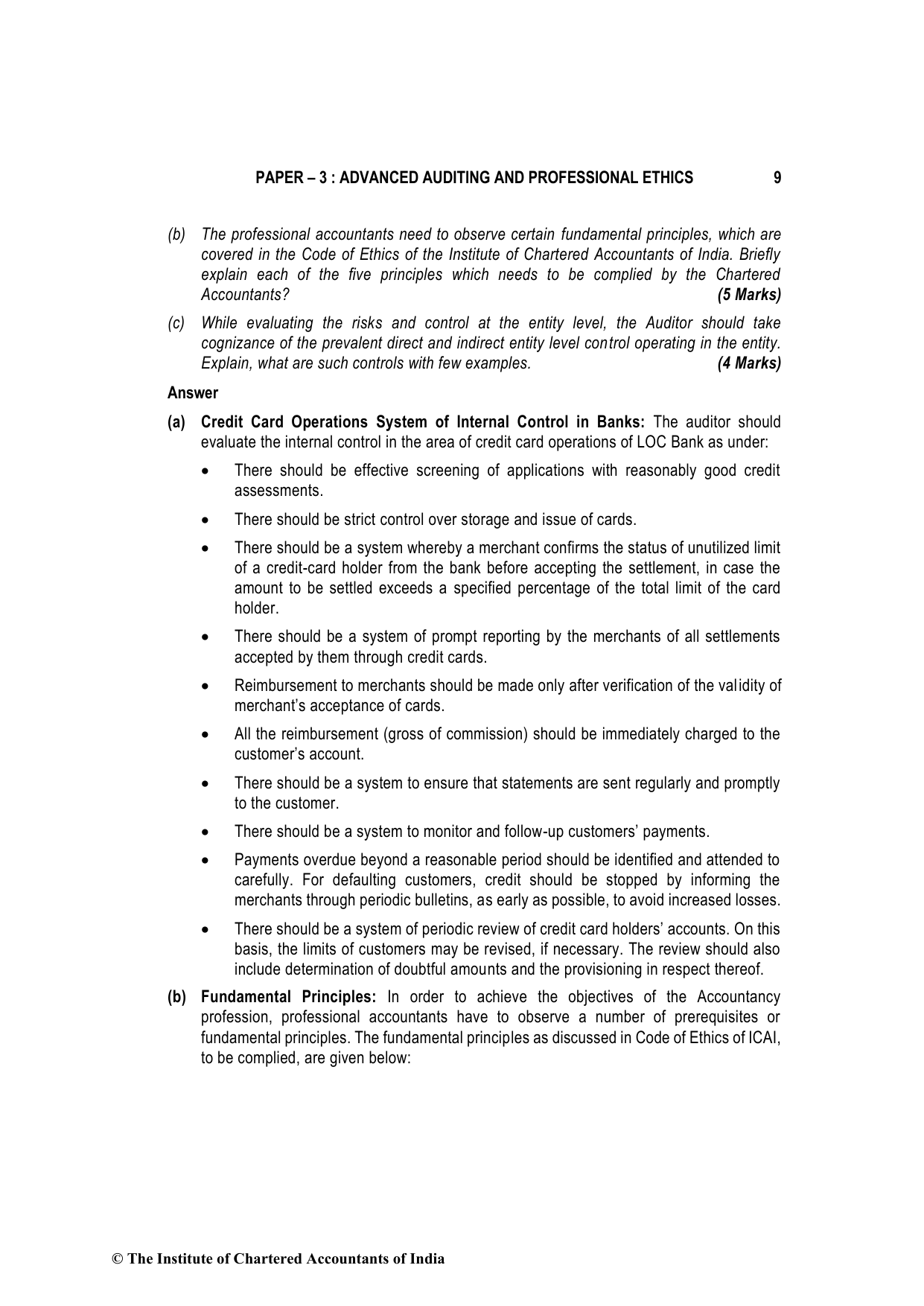 Advanced Auditing, Assurance and Professional Ethics November 2022, question page 9