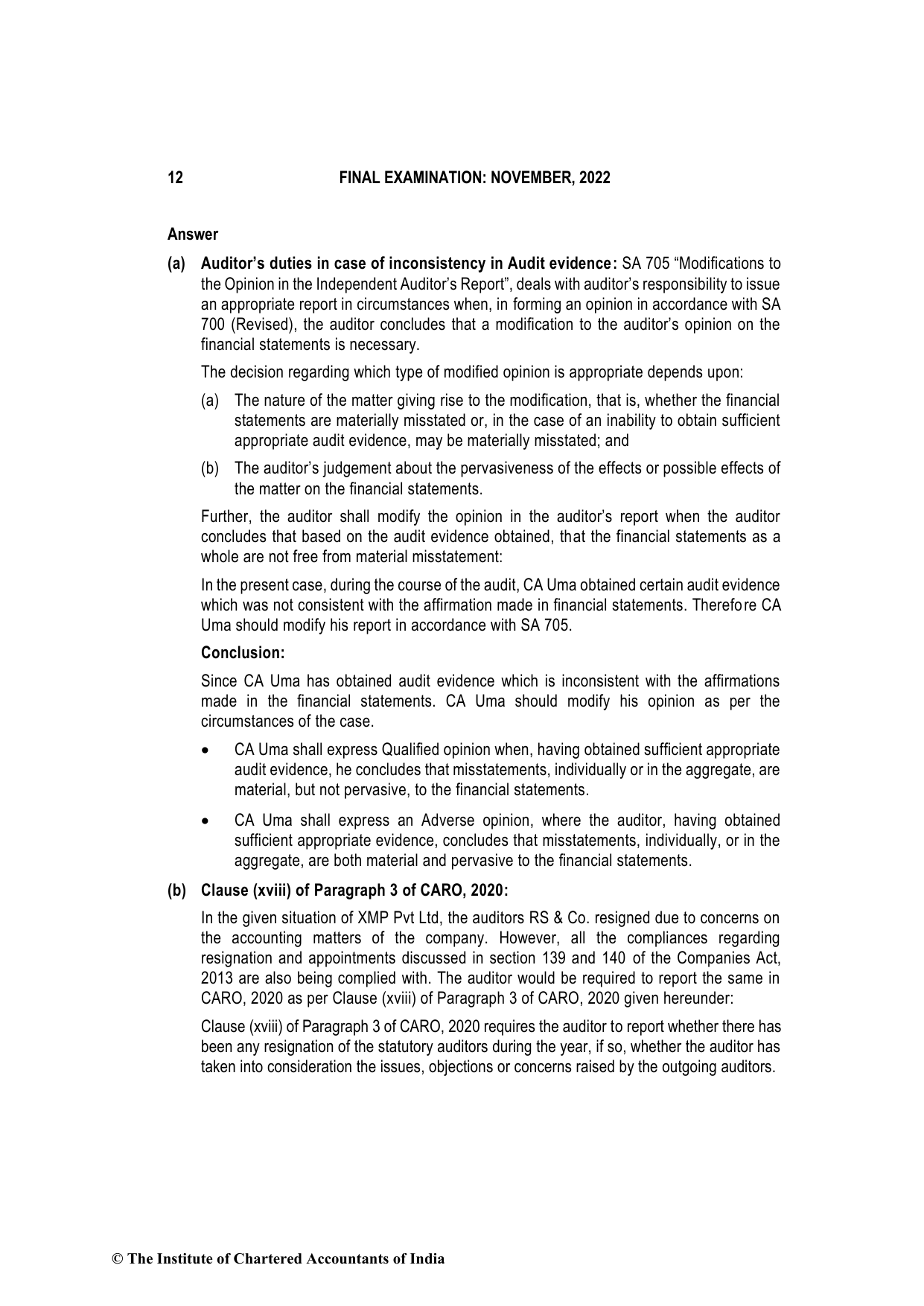 Advanced Auditing, Assurance and Professional Ethics November 2022, question page 12