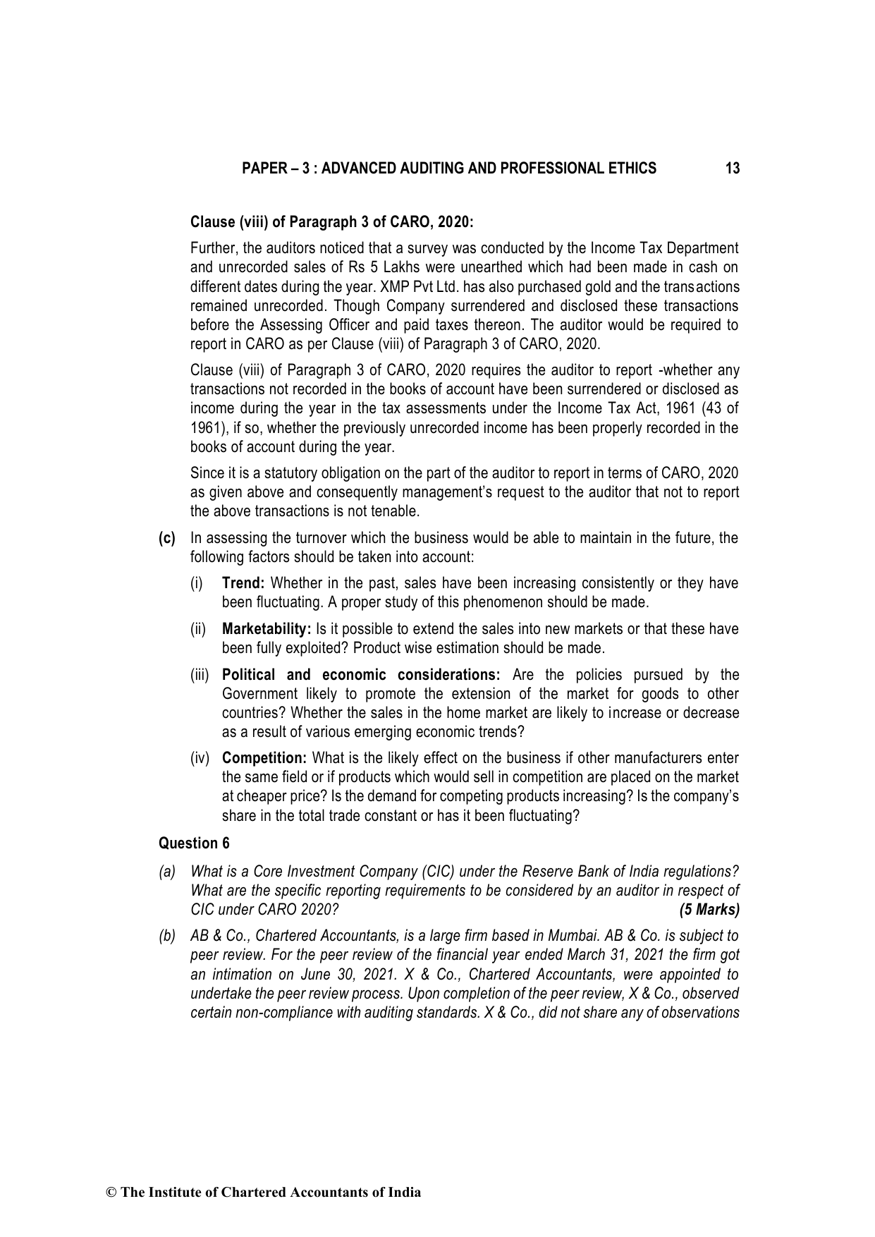 Advanced Auditing, Assurance and Professional Ethics November 2022, question page 13