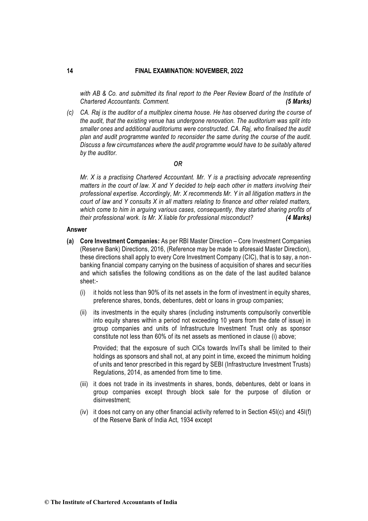 Advanced Auditing, Assurance and Professional Ethics November 2022, question page 14