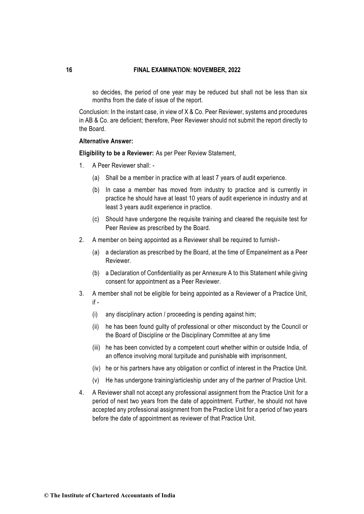 Advanced Auditing, Assurance and Professional Ethics November 2022, question page 16