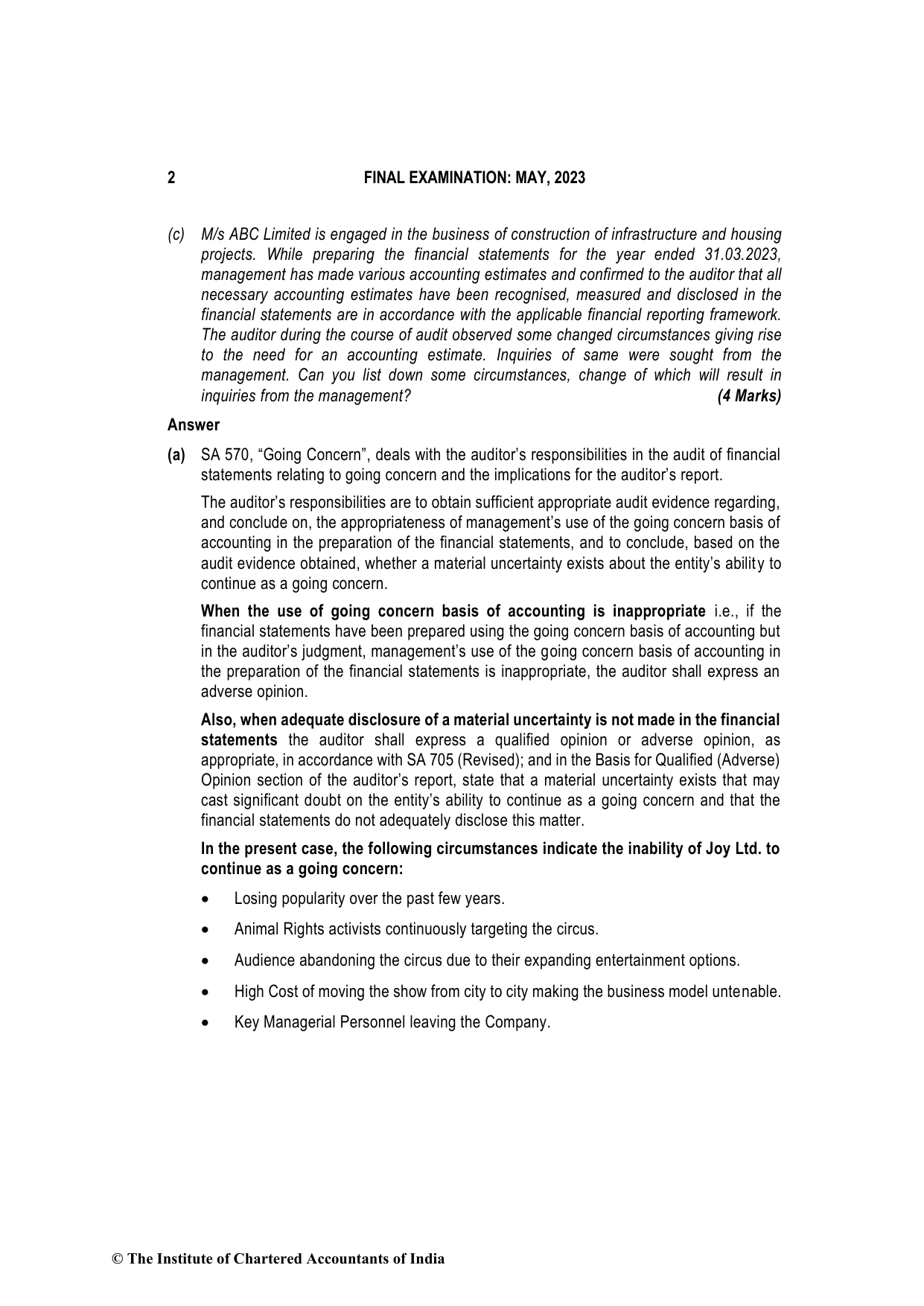 Advanced Auditing, Assurance and Professional Ethics May 2023, question page 2
