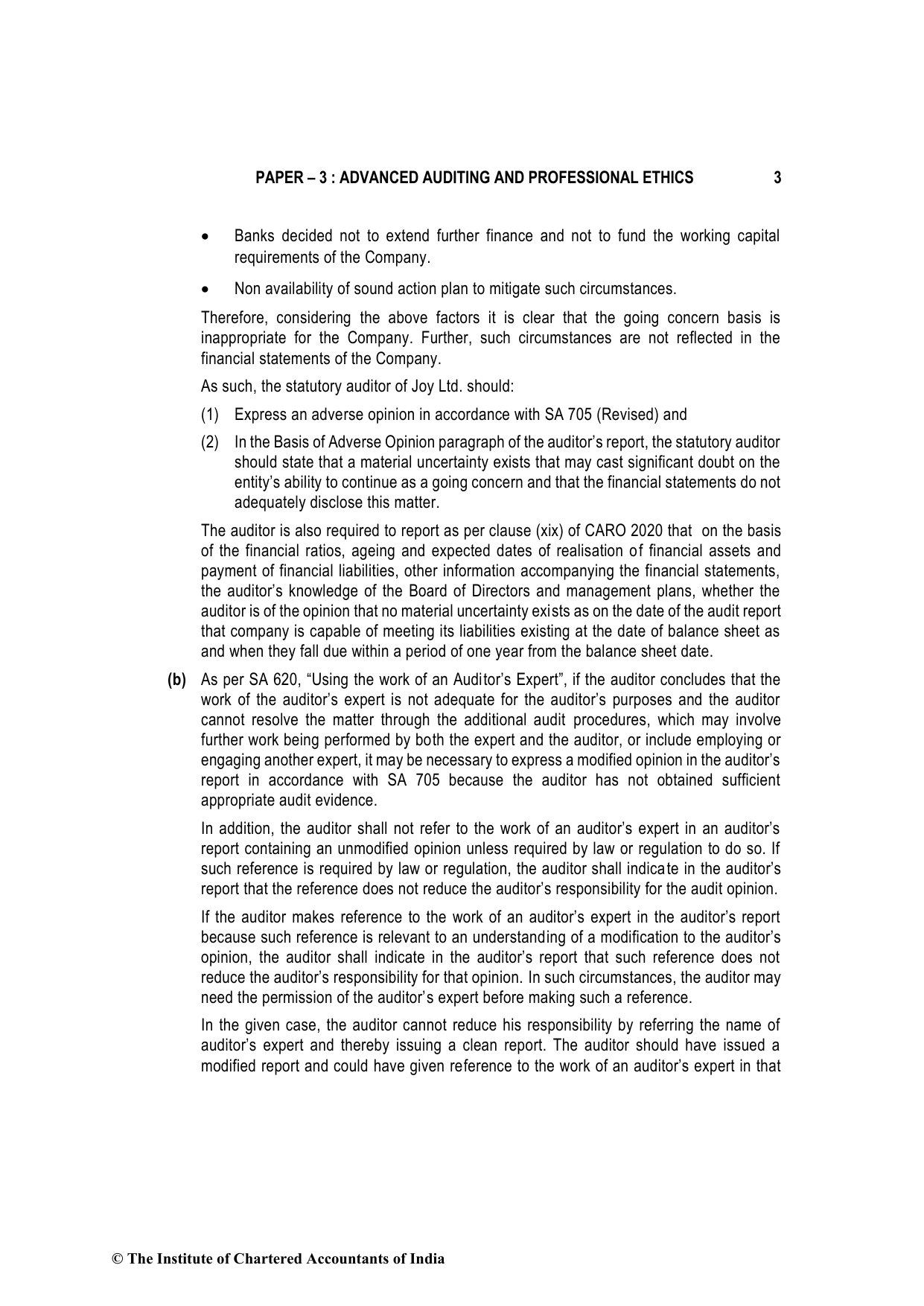 Advanced Auditing, Assurance and Professional Ethics May 2023, question page 3