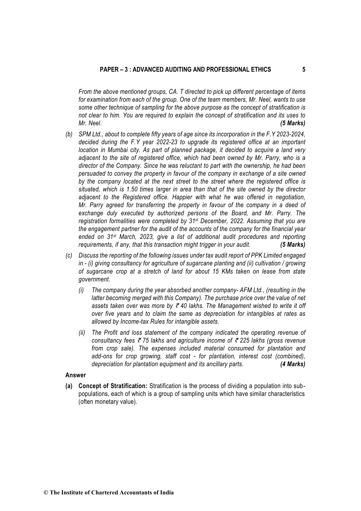 Advanced Auditing, Assurance and Professional Ethics May 2023, question page 5