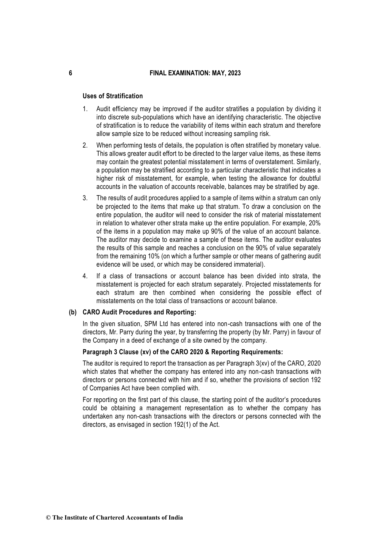 Advanced Auditing, Assurance and Professional Ethics May 2023, question page 6