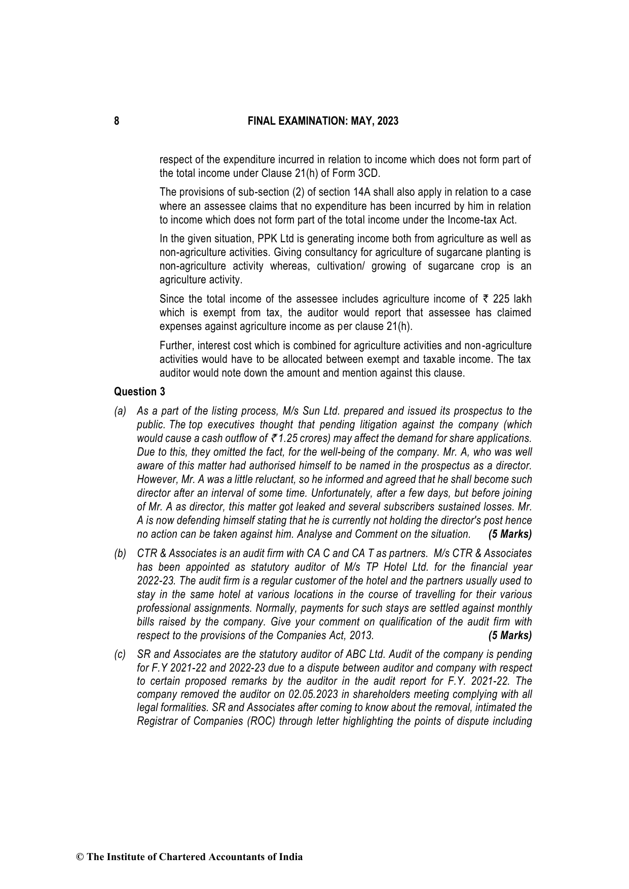 Advanced Auditing, Assurance and Professional Ethics May 2023, question page 8