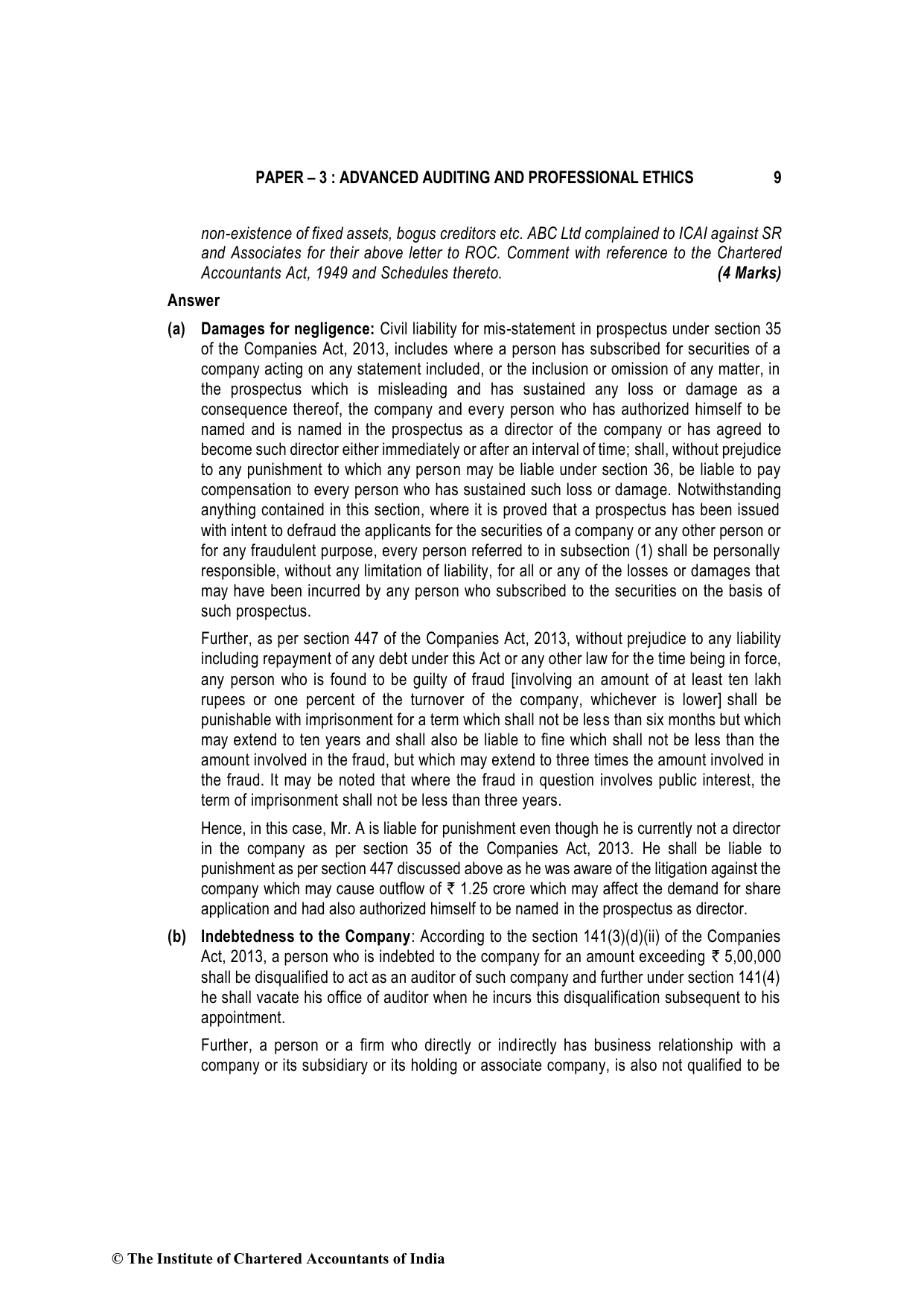 Advanced Auditing, Assurance and Professional Ethics May 2023, question page 9