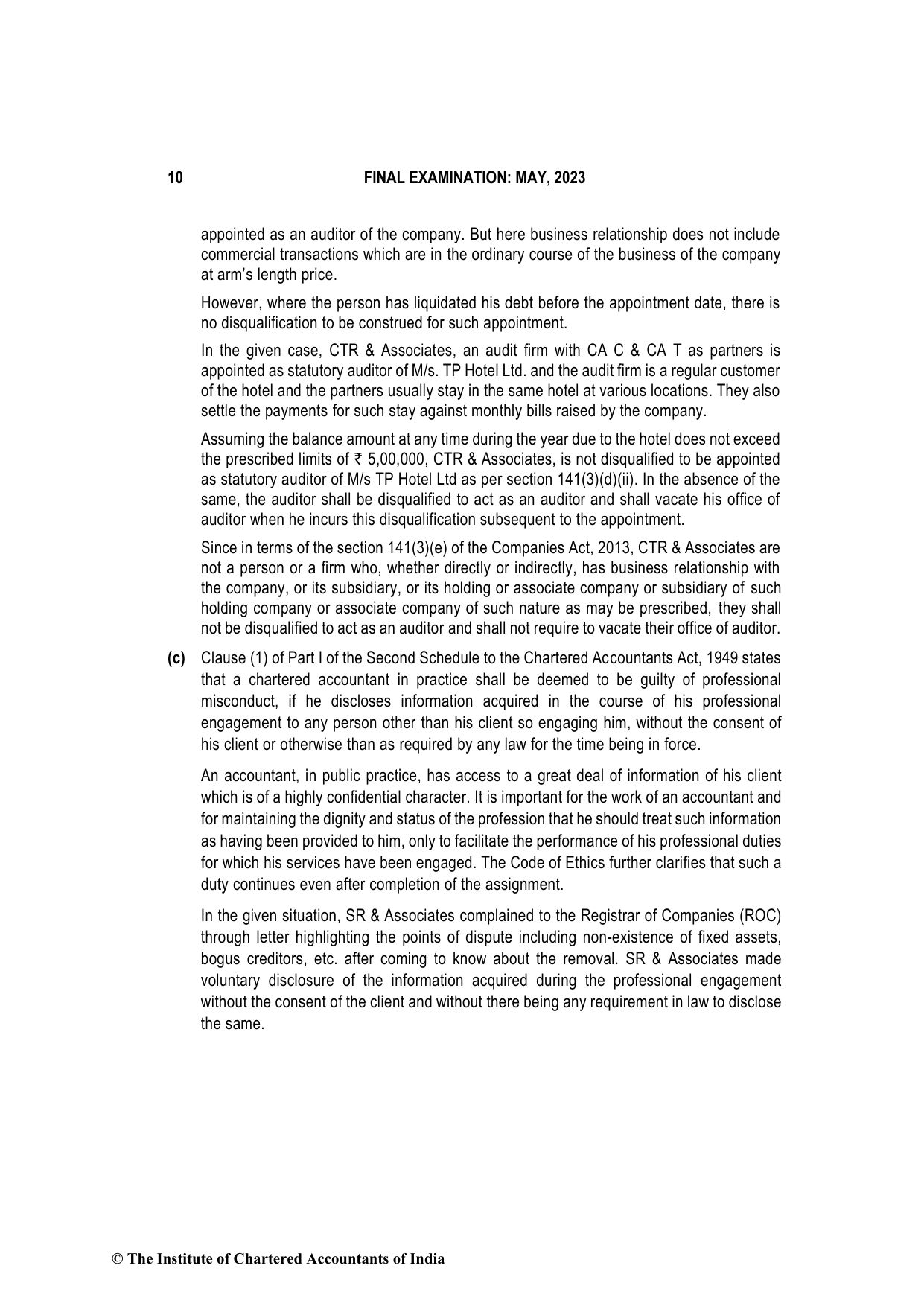 Advanced Auditing, Assurance and Professional Ethics May 2023, question page 10