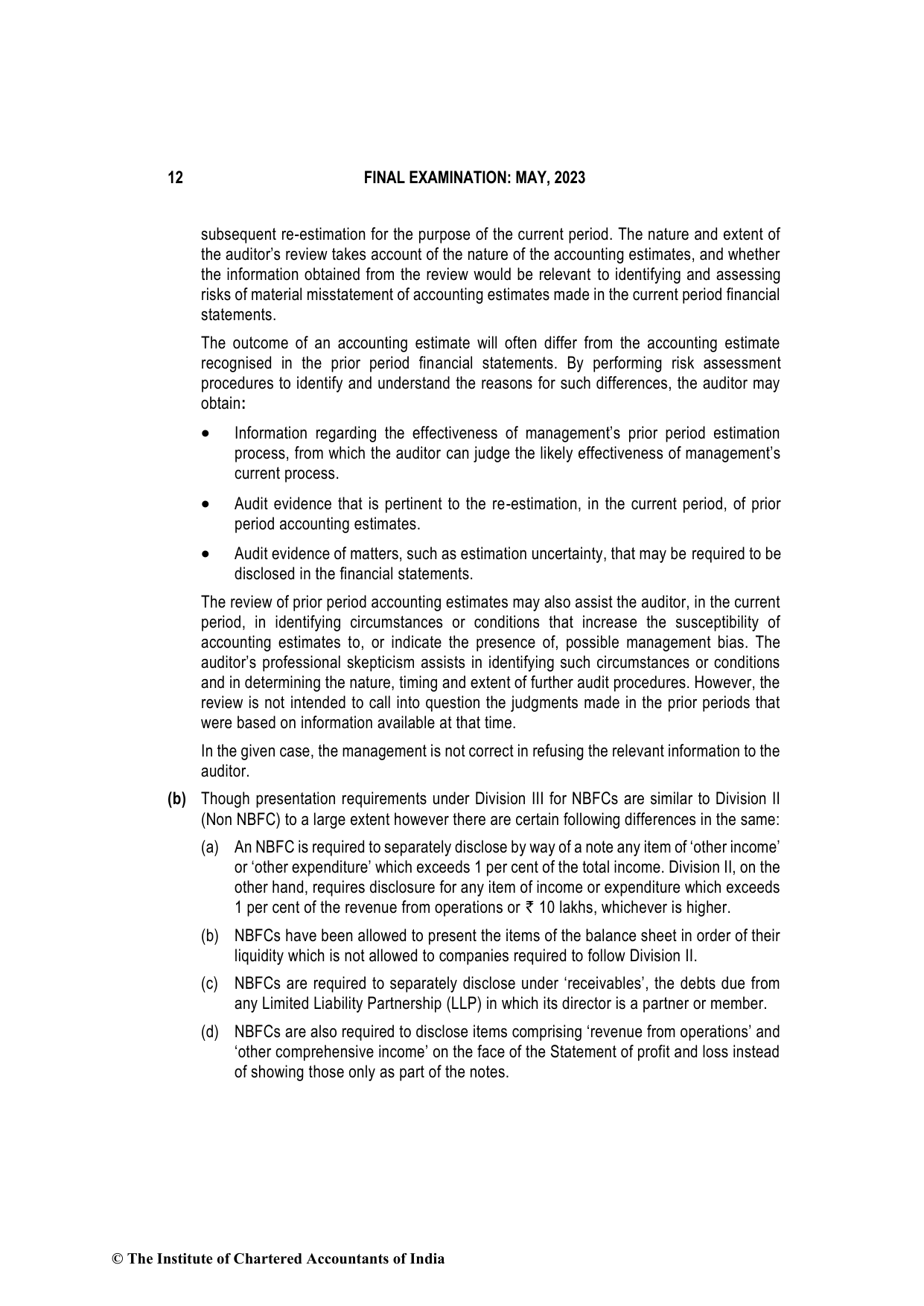 Advanced Auditing, Assurance and Professional Ethics May 2023, question page 12