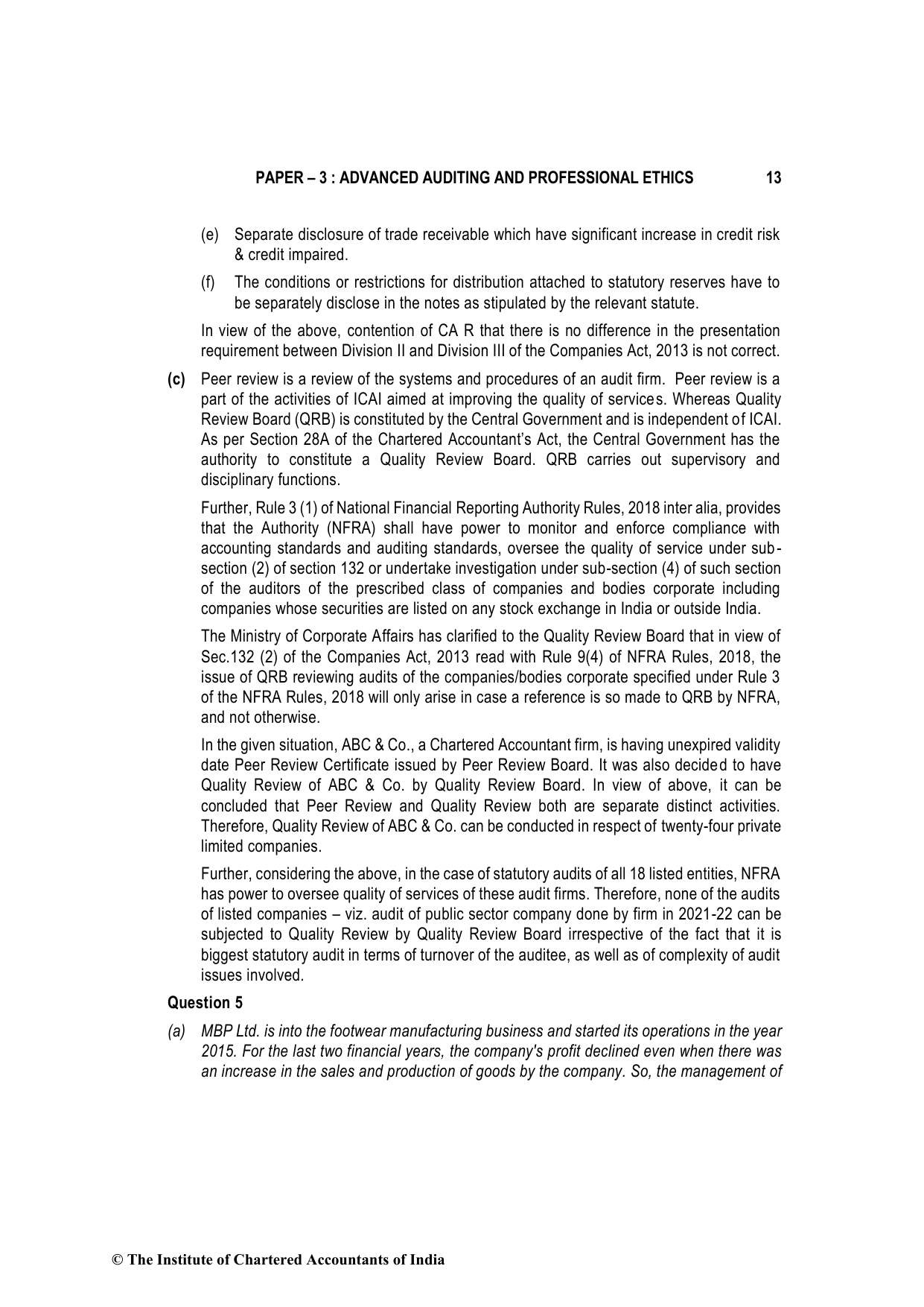 Advanced Auditing, Assurance and Professional Ethics May 2023, question page 13