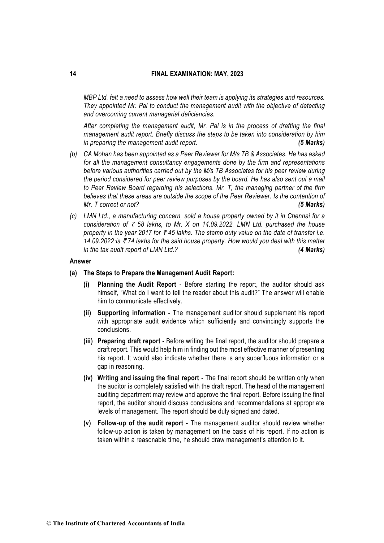 Advanced Auditing, Assurance and Professional Ethics May 2023, question page 14