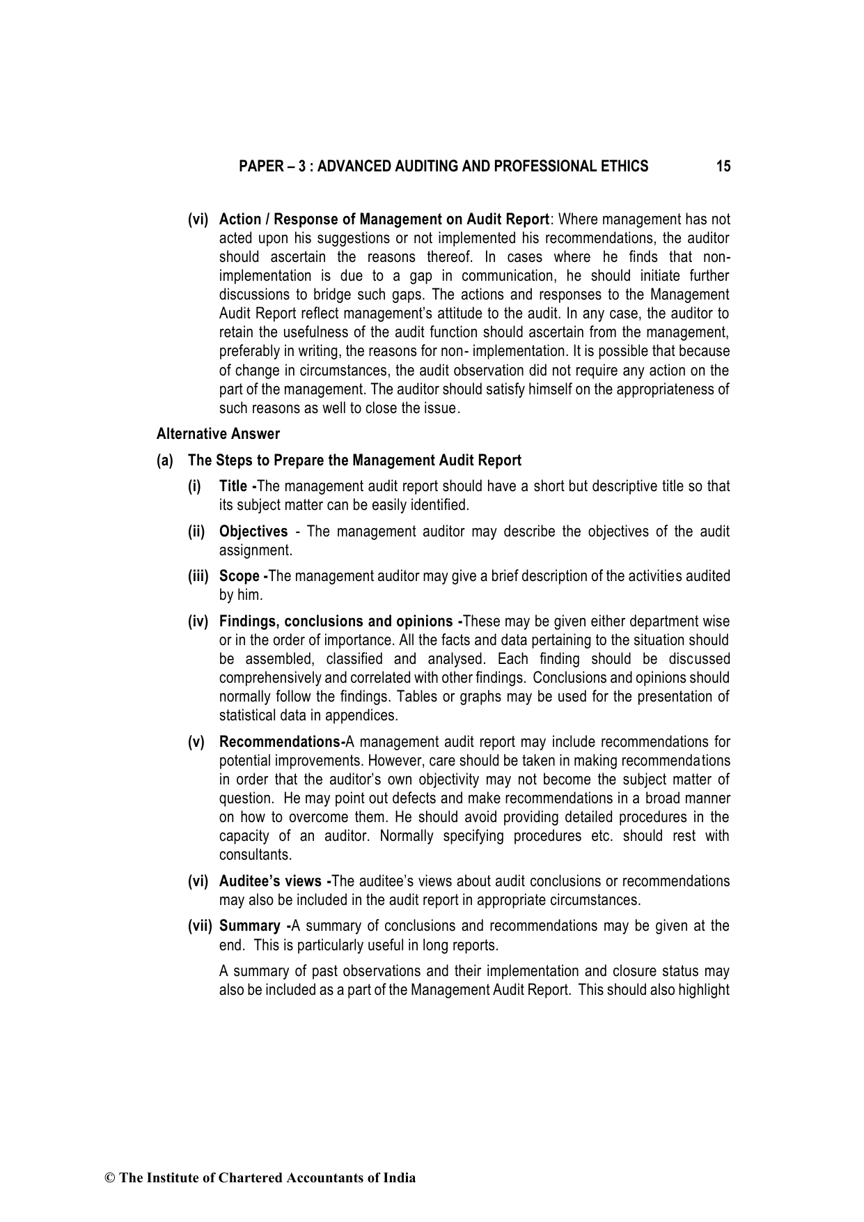 Advanced Auditing, Assurance and Professional Ethics May 2023, question page 15
