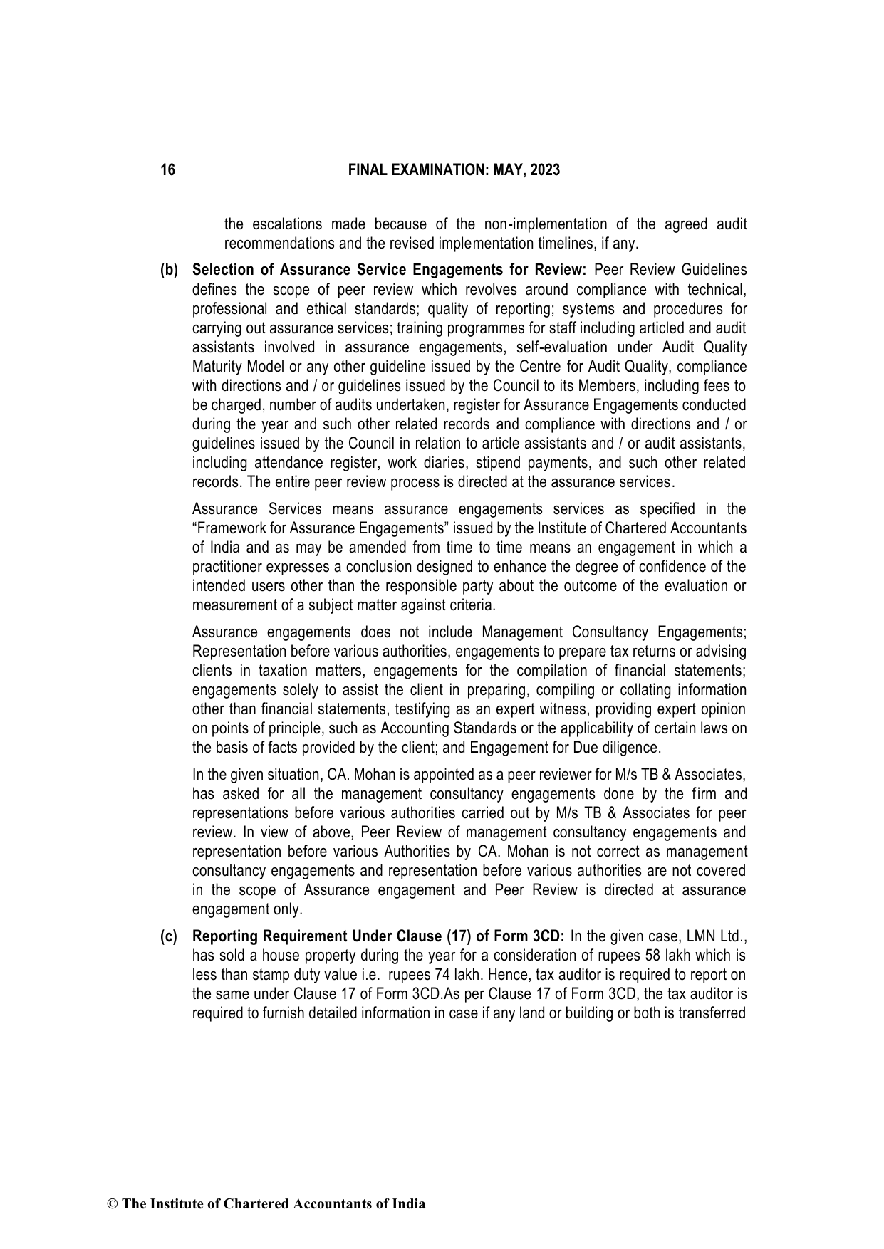 Advanced Auditing, Assurance and Professional Ethics May 2023, question page 16