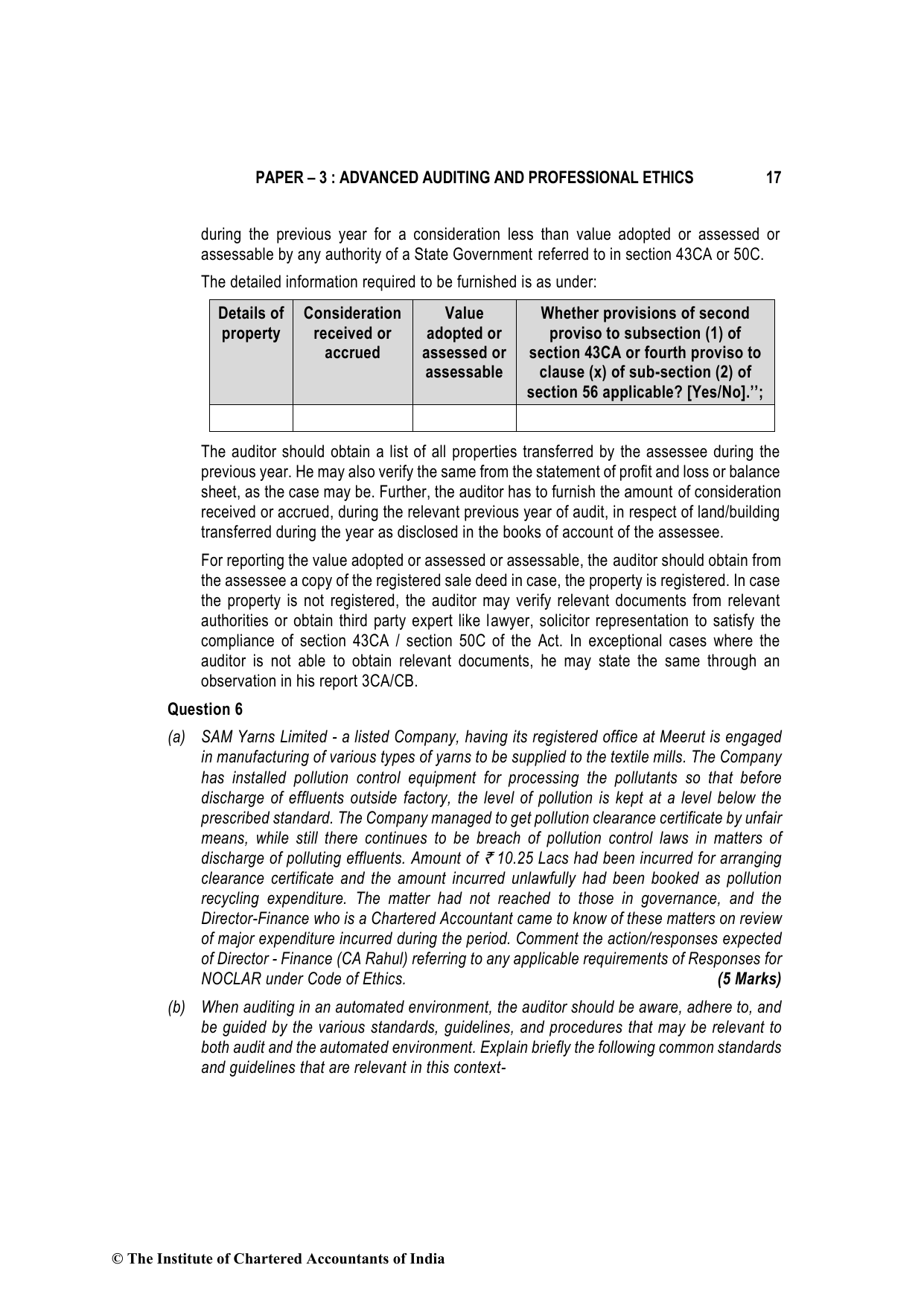 Advanced Auditing, Assurance and Professional Ethics May 2023, question page 17