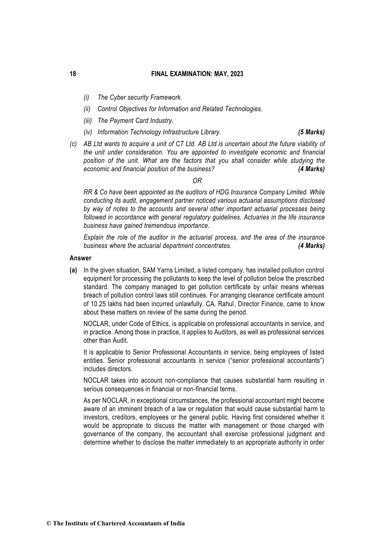 Advanced Auditing, Assurance and Professional Ethics May 2023, question page 18