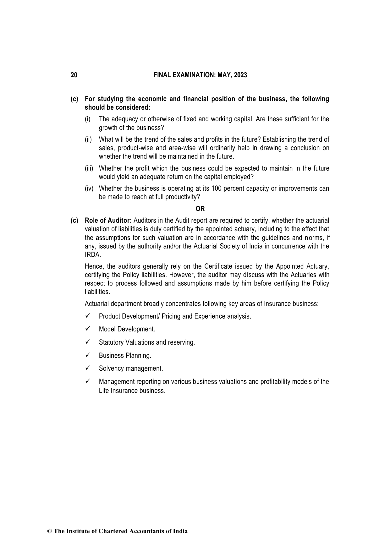 Advanced Auditing, Assurance and Professional Ethics May 2023, question page 20