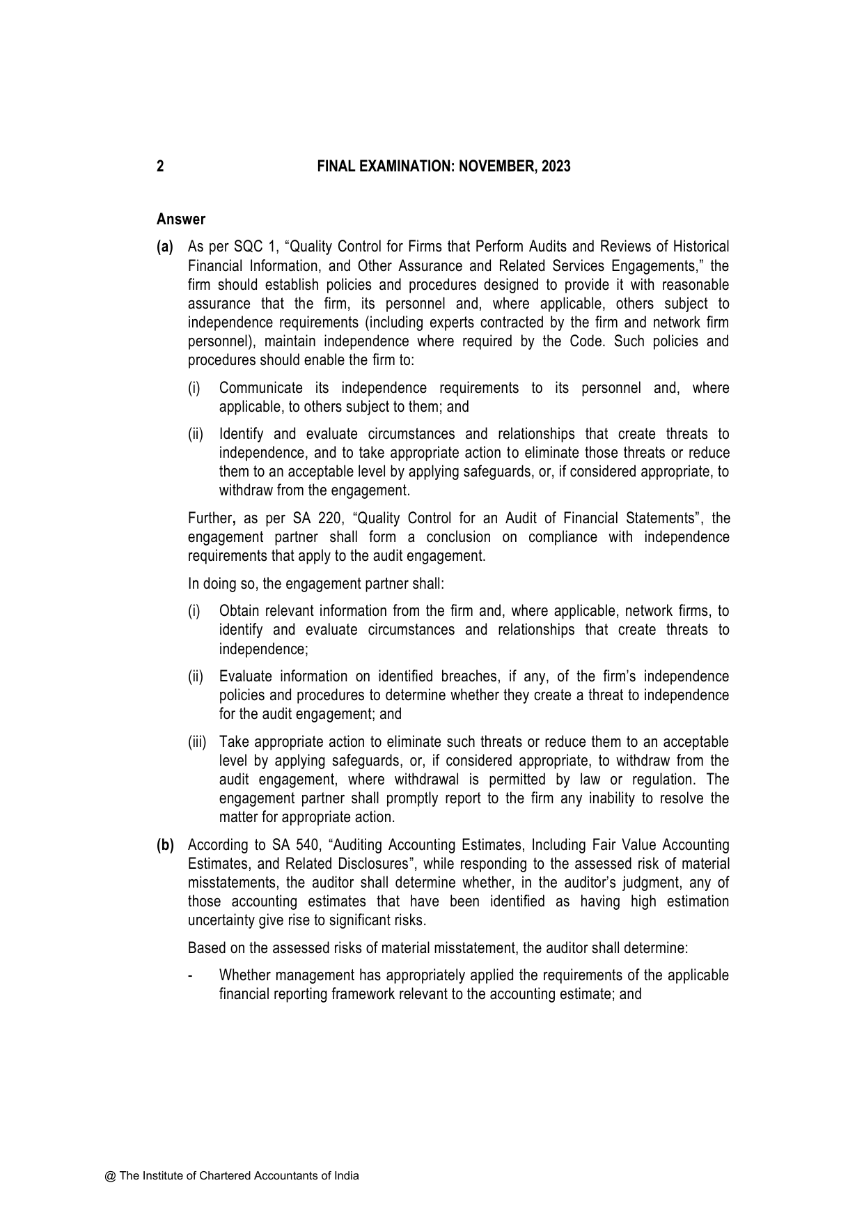 Advanced Auditing, Assurance and Professional Ethics November 2023, question page 2