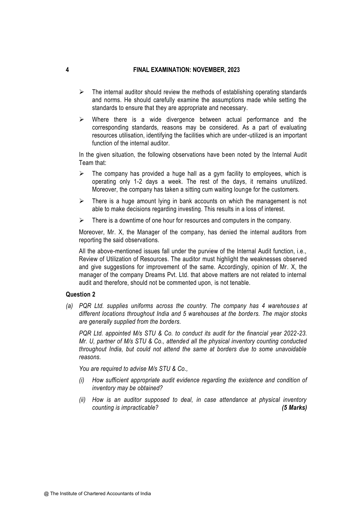 Advanced Auditing, Assurance and Professional Ethics November 2023, question page 4