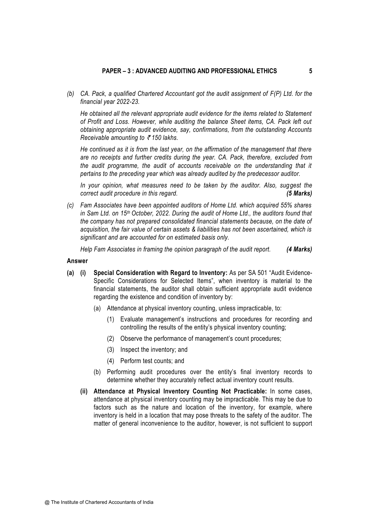 Advanced Auditing, Assurance and Professional Ethics November 2023, question page 5
