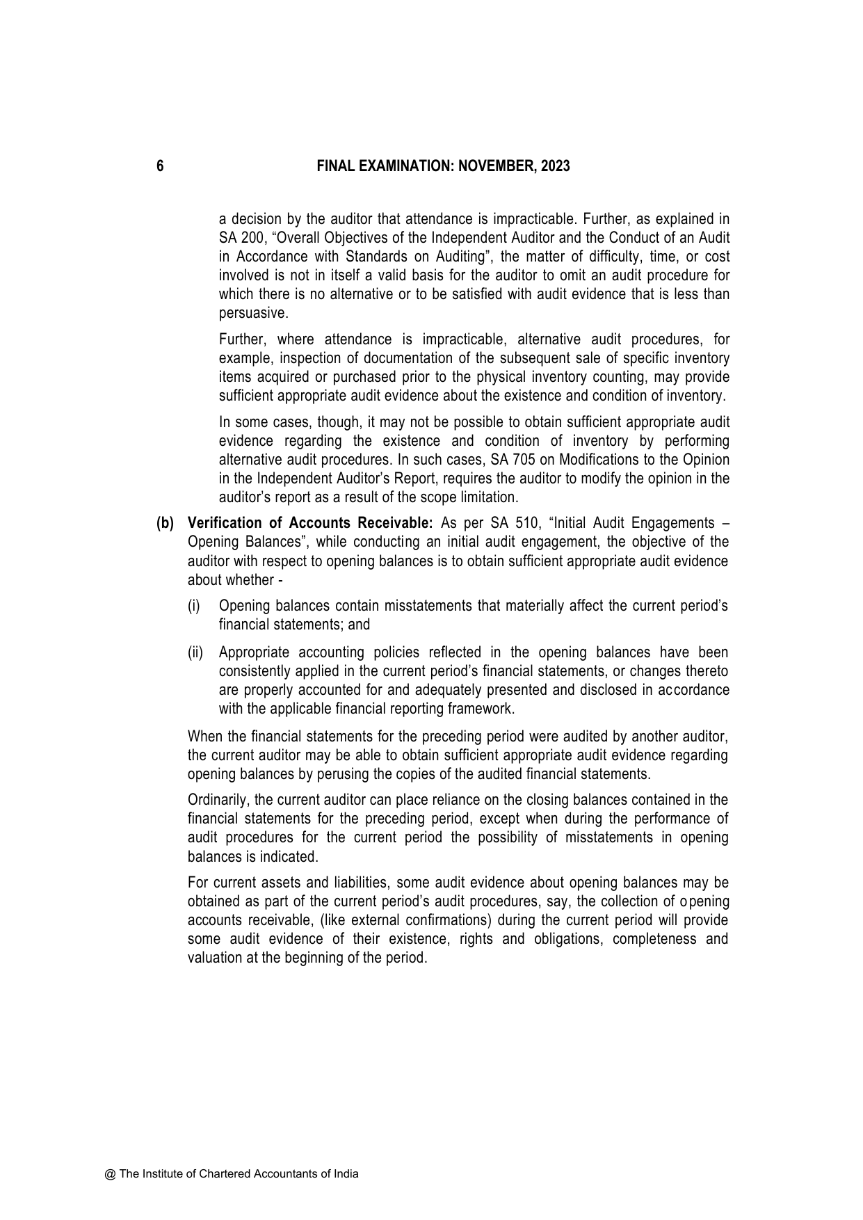 Advanced Auditing, Assurance and Professional Ethics November 2023, question page 6