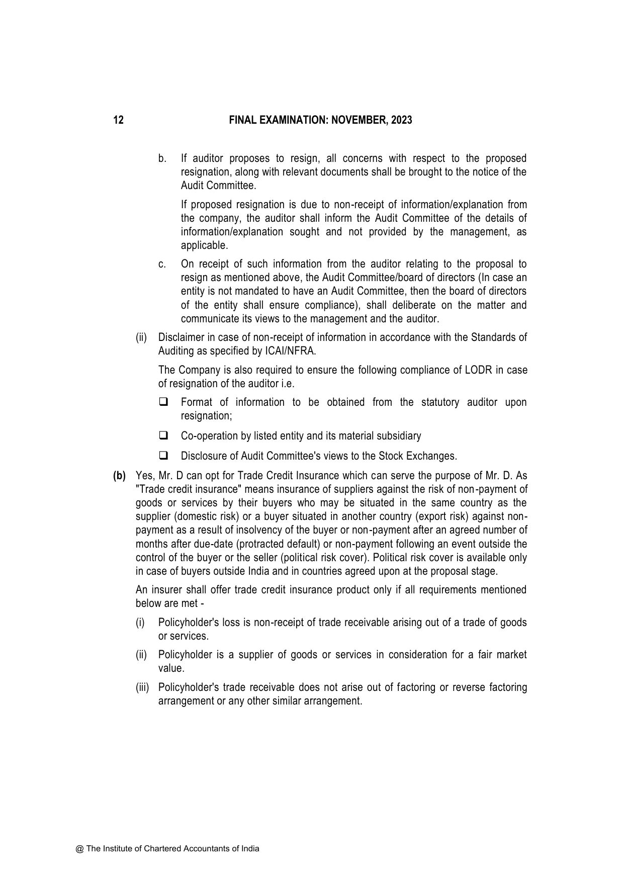 Advanced Auditing, Assurance and Professional Ethics November 2023, question page 12
