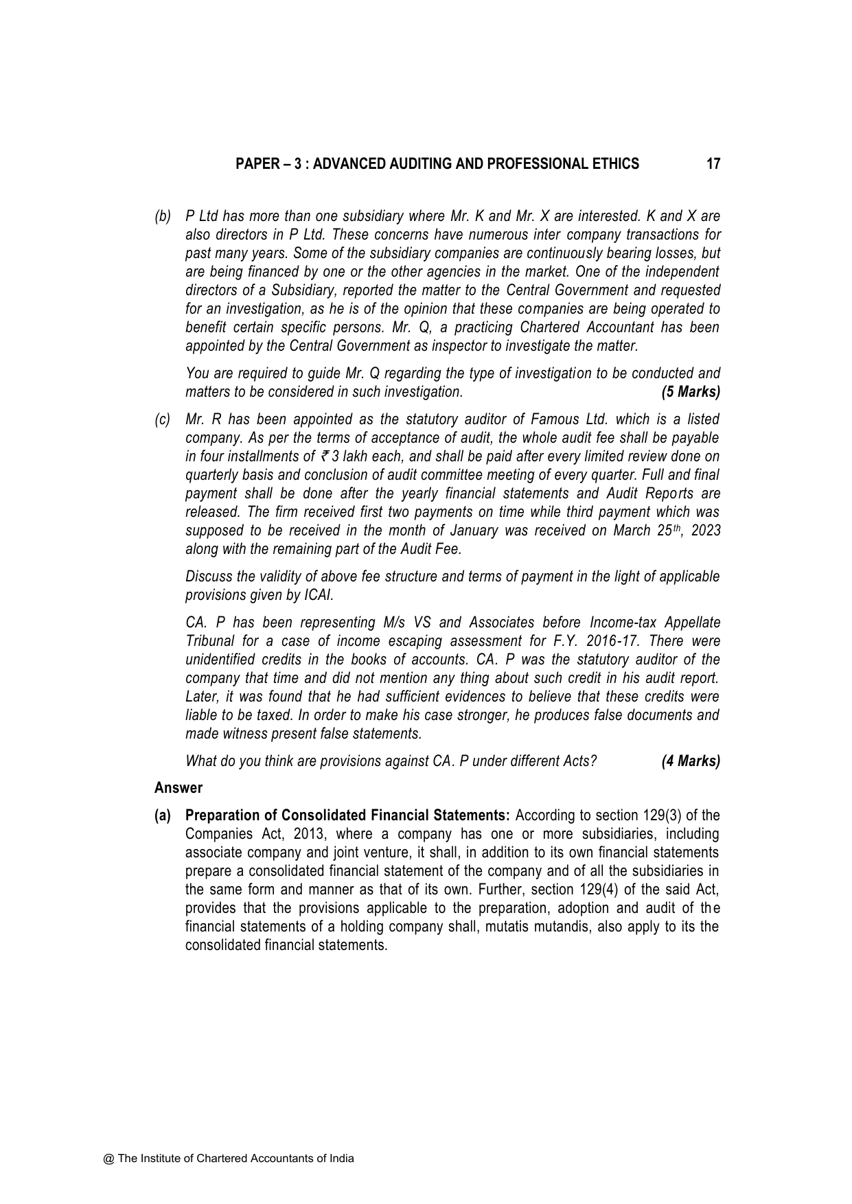 Advanced Auditing, Assurance and Professional Ethics November 2023, question page 17