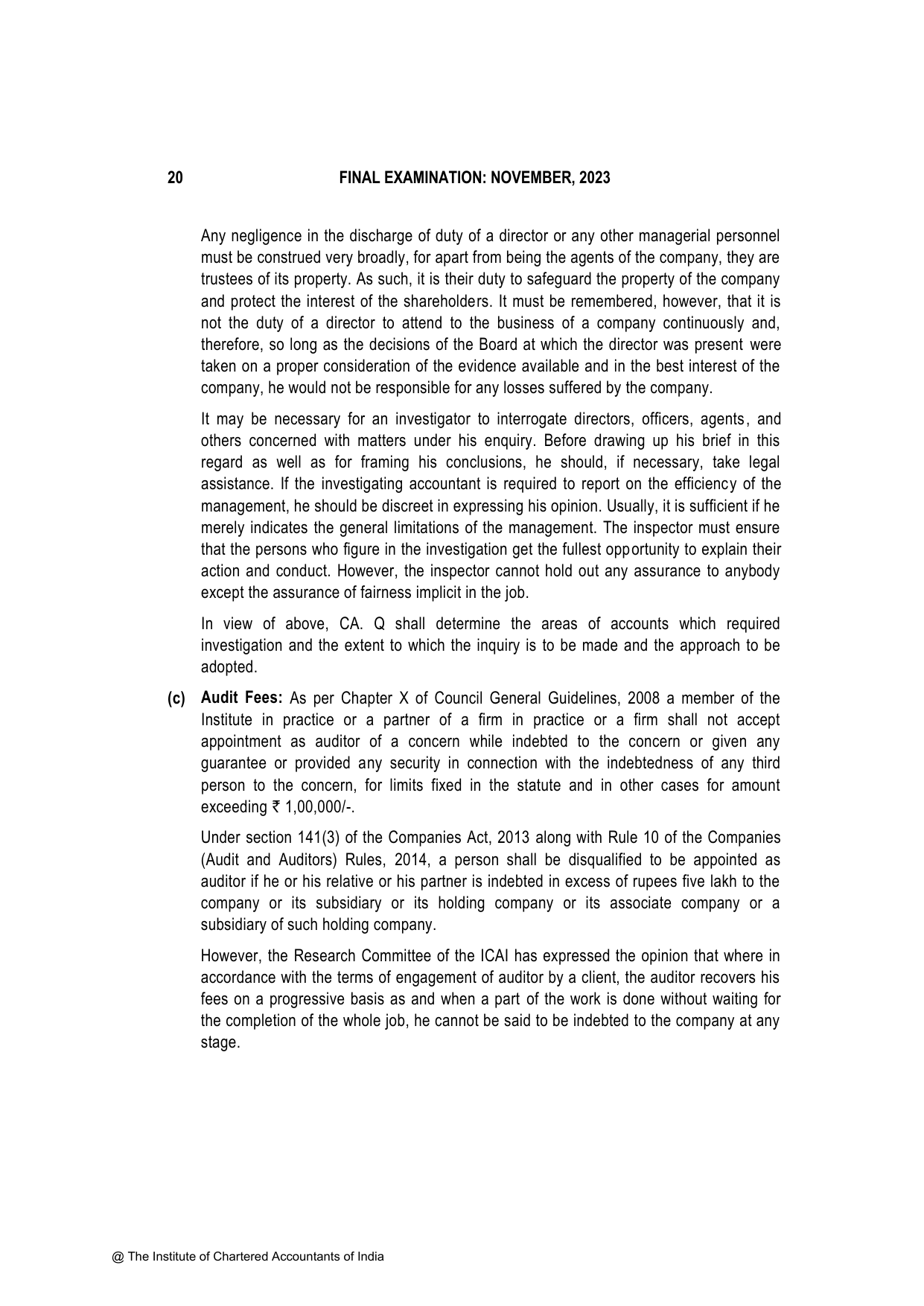 Advanced Auditing, Assurance and Professional Ethics November 2023, question page 20