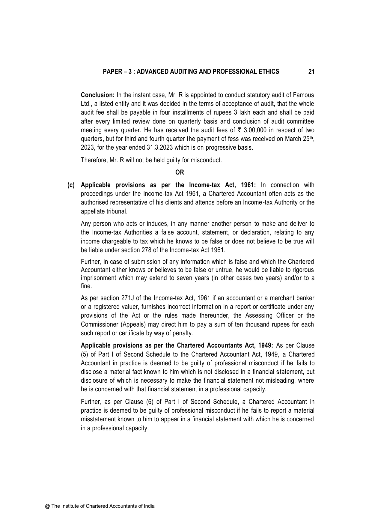 Advanced Auditing, Assurance and Professional Ethics November 2023, question page 21