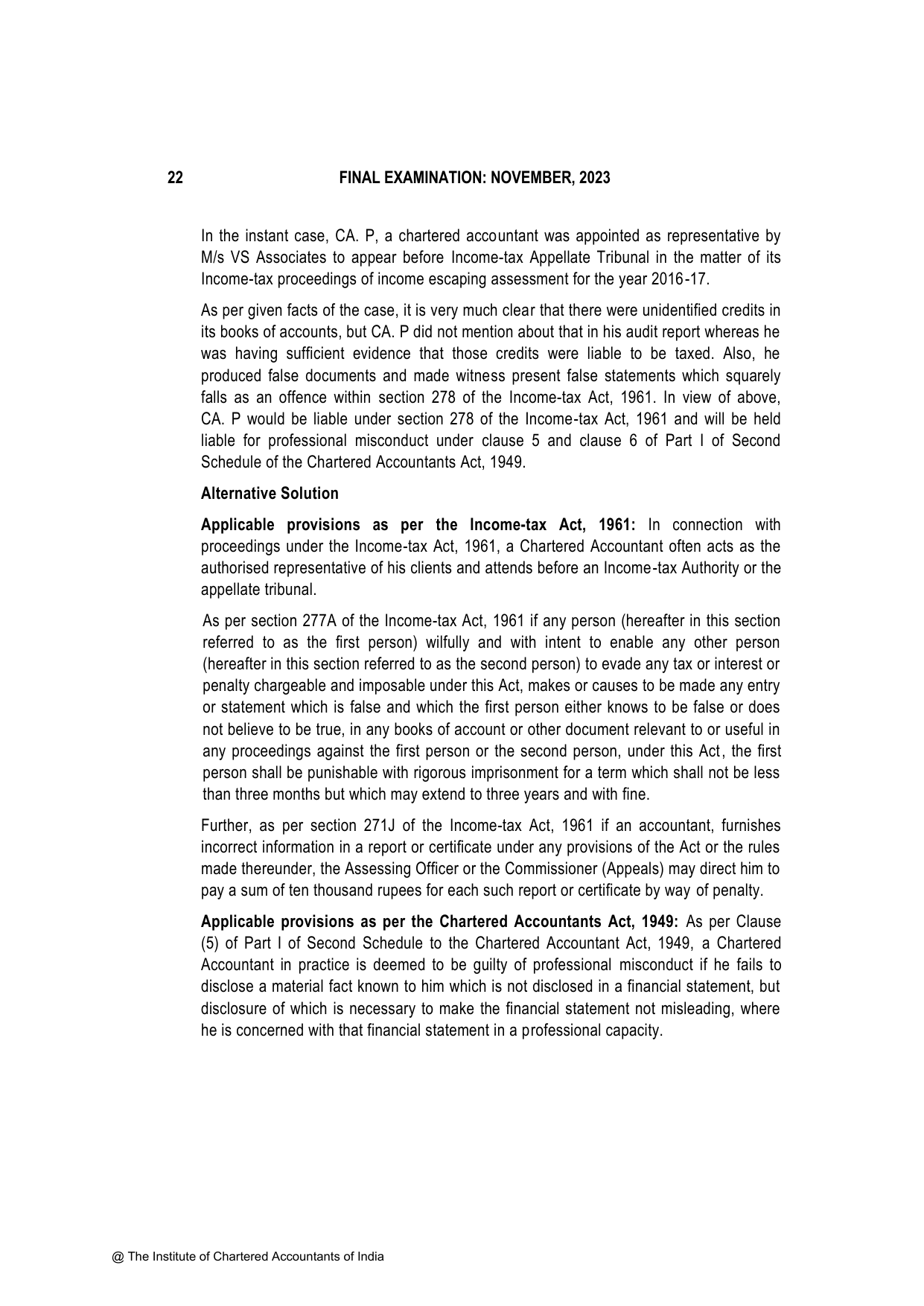Advanced Auditing, Assurance and Professional Ethics November 2023, question page 22
