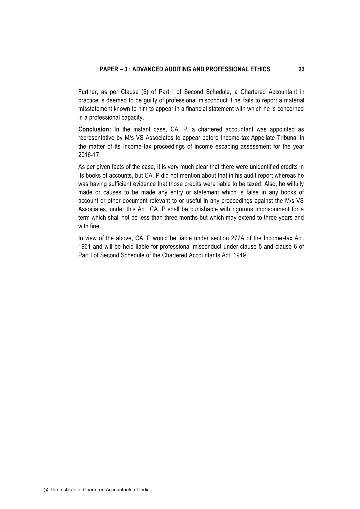 Advanced Auditing, Assurance and Professional Ethics November 2023, question page 23