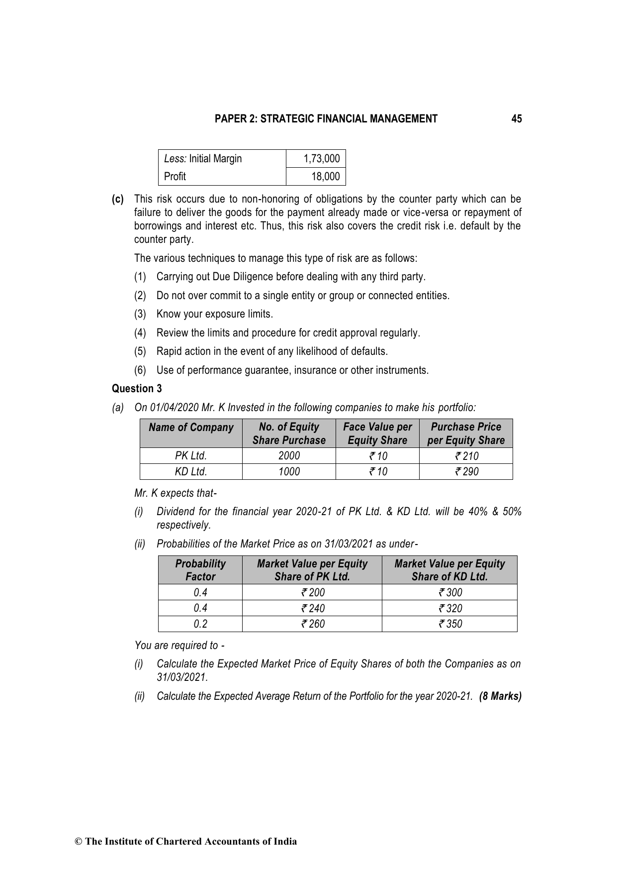 Advanced Financial Management December 2021, question page 9