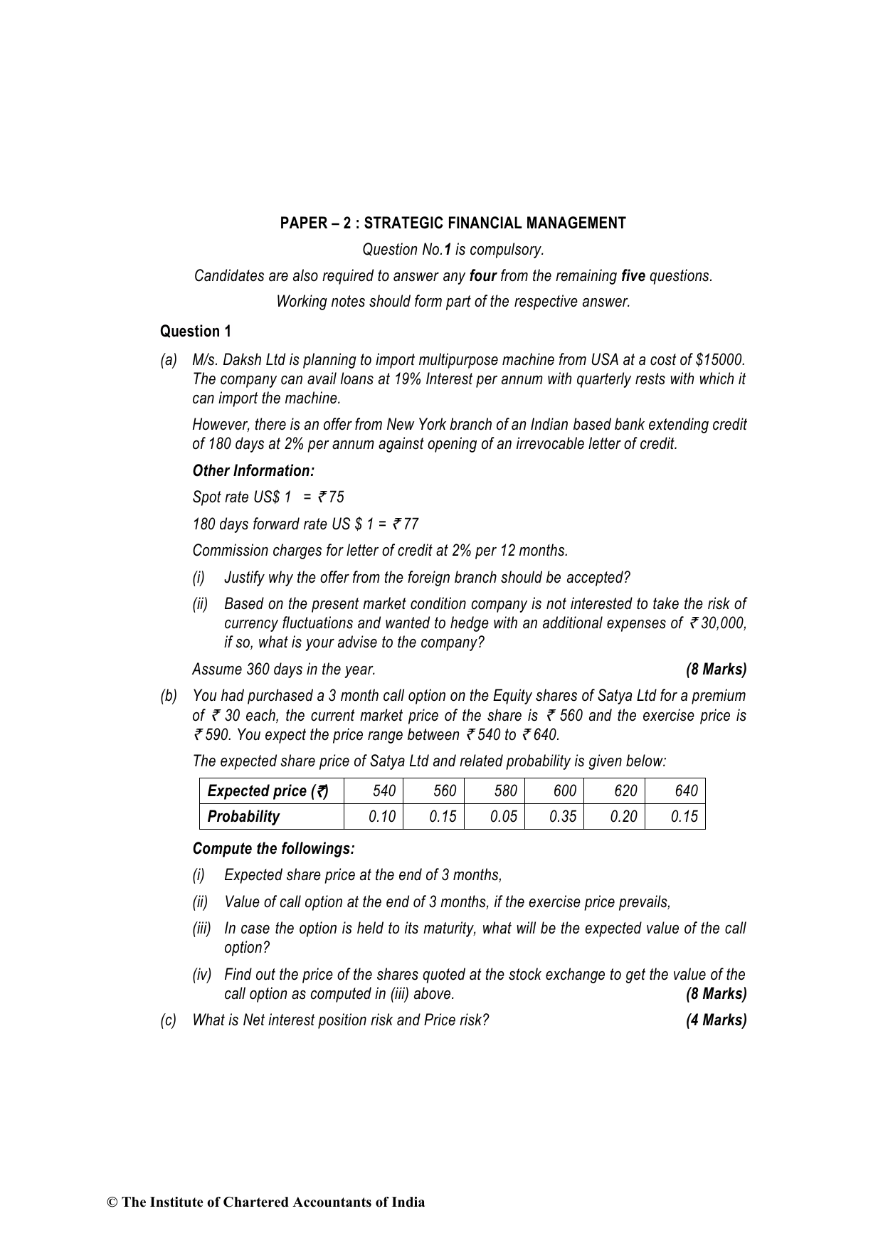 Advanced Financial Management May 2022, question page 1