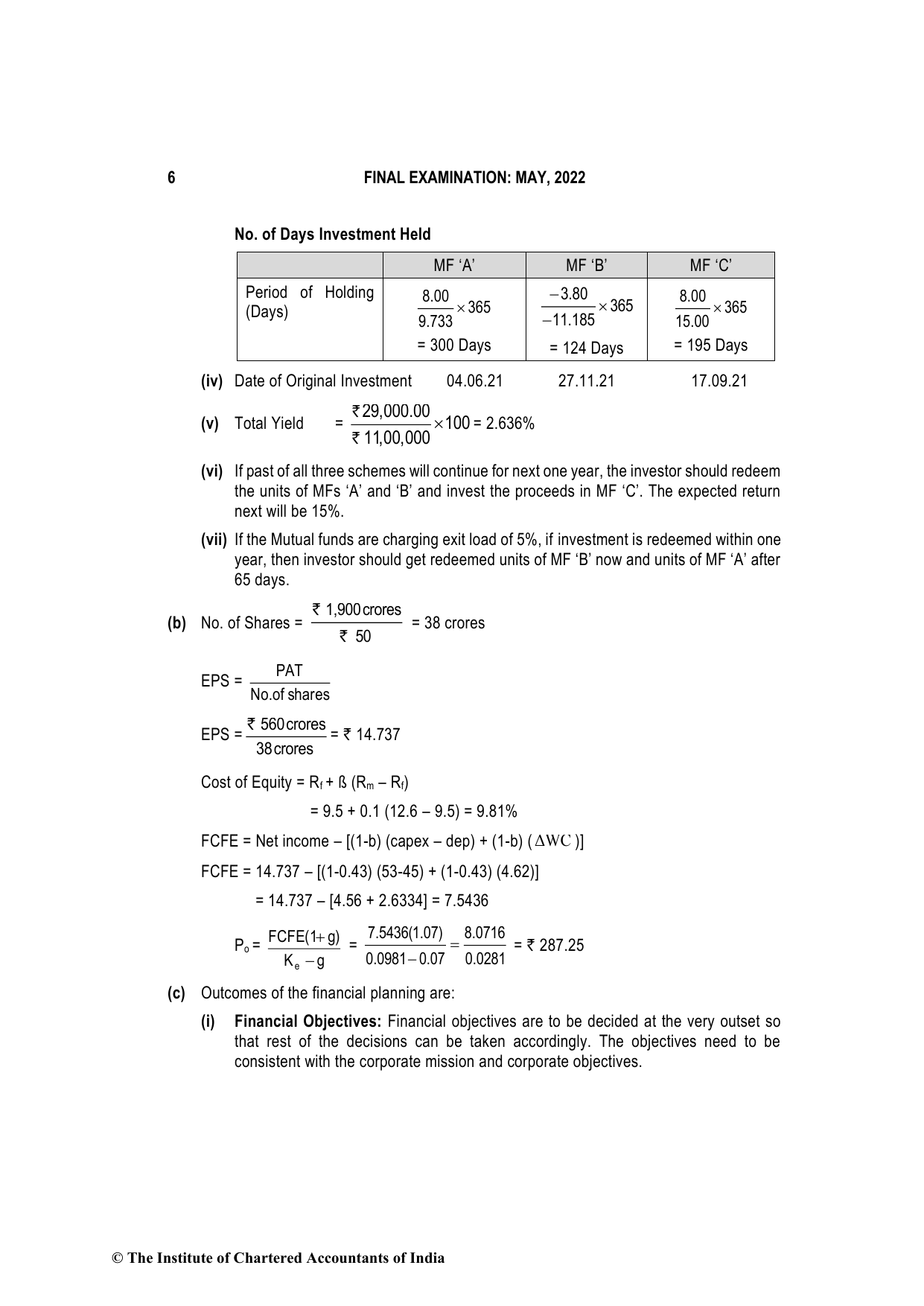 Advanced Financial Management May 2022, question page 6