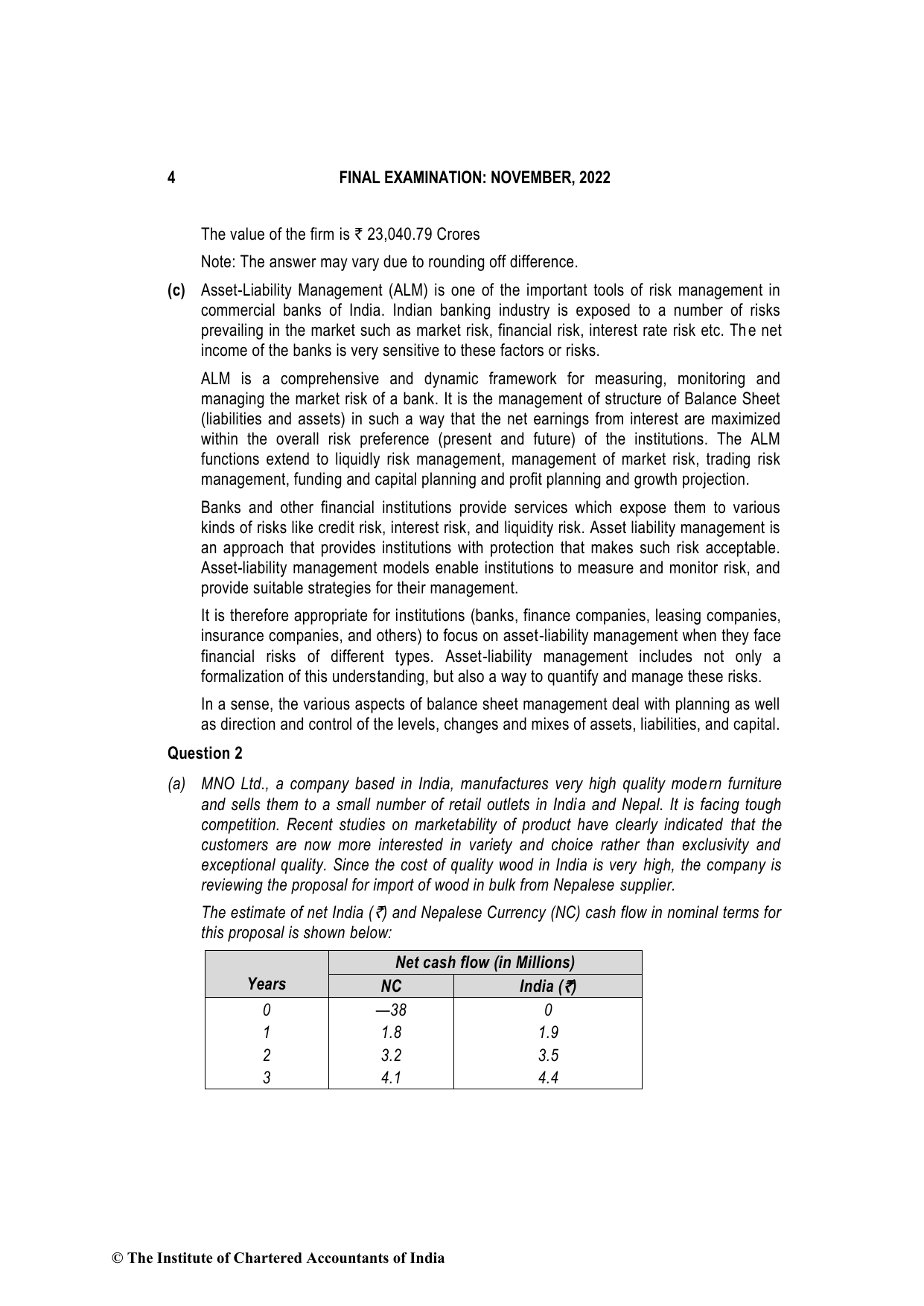 Advanced Financial Management November 2022, question page 4