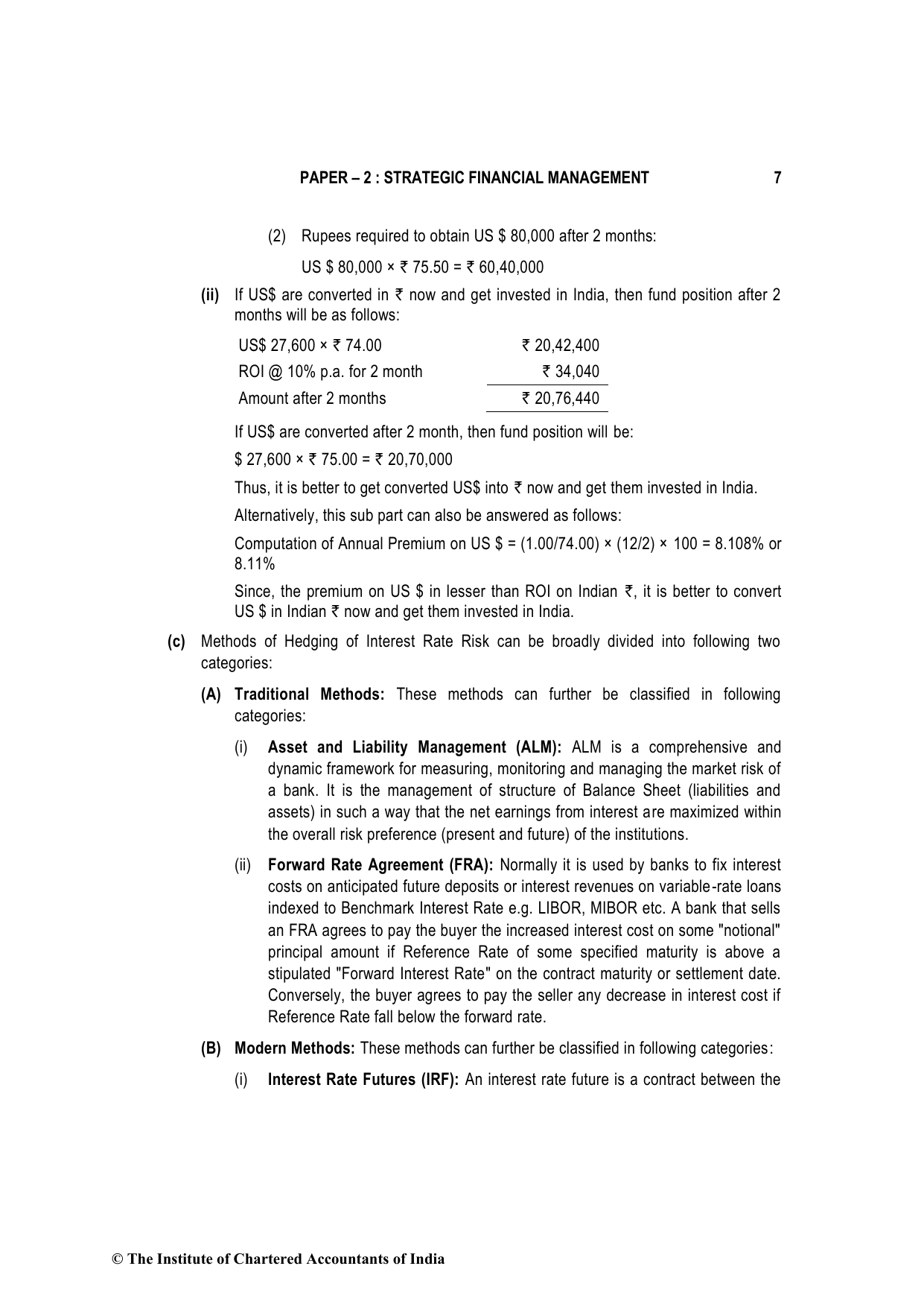 Advanced Financial Management November 2022, question page 7