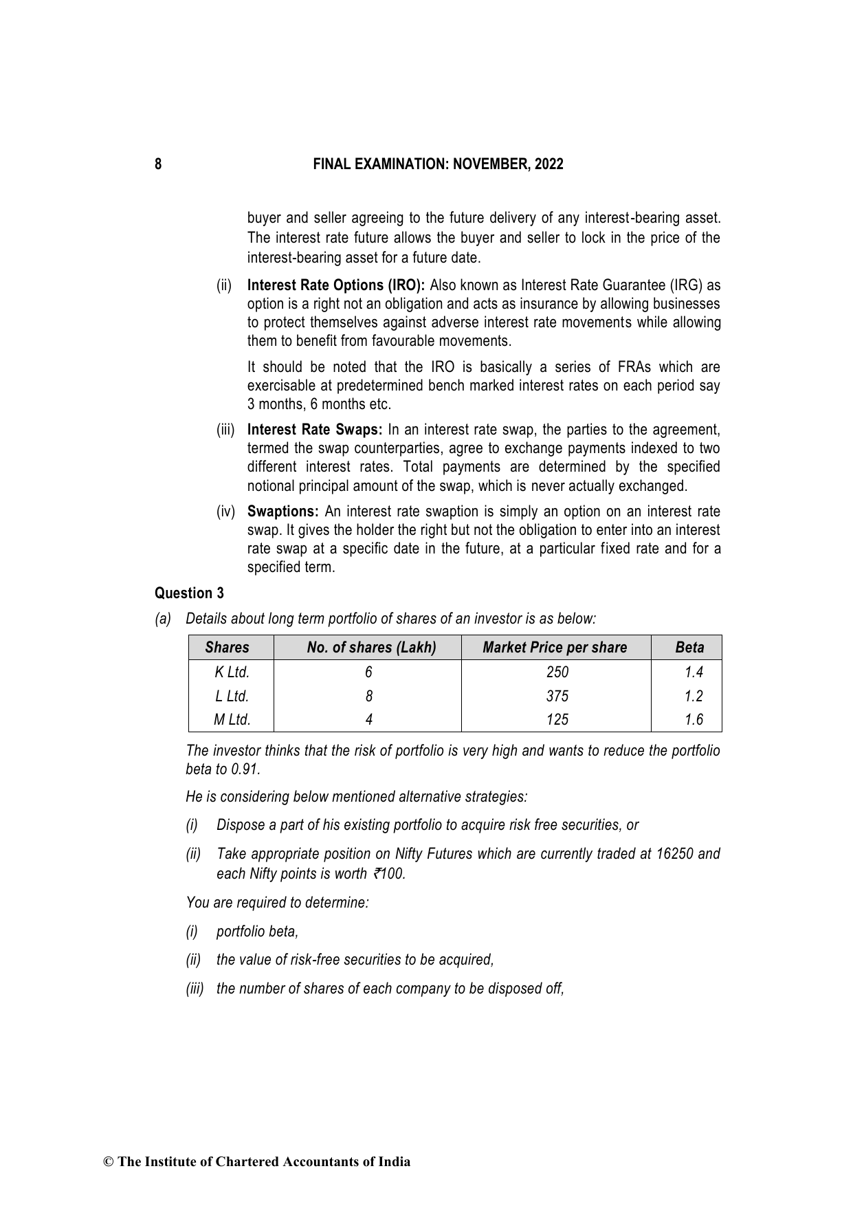 Advanced Financial Management November 2022, question page 8
