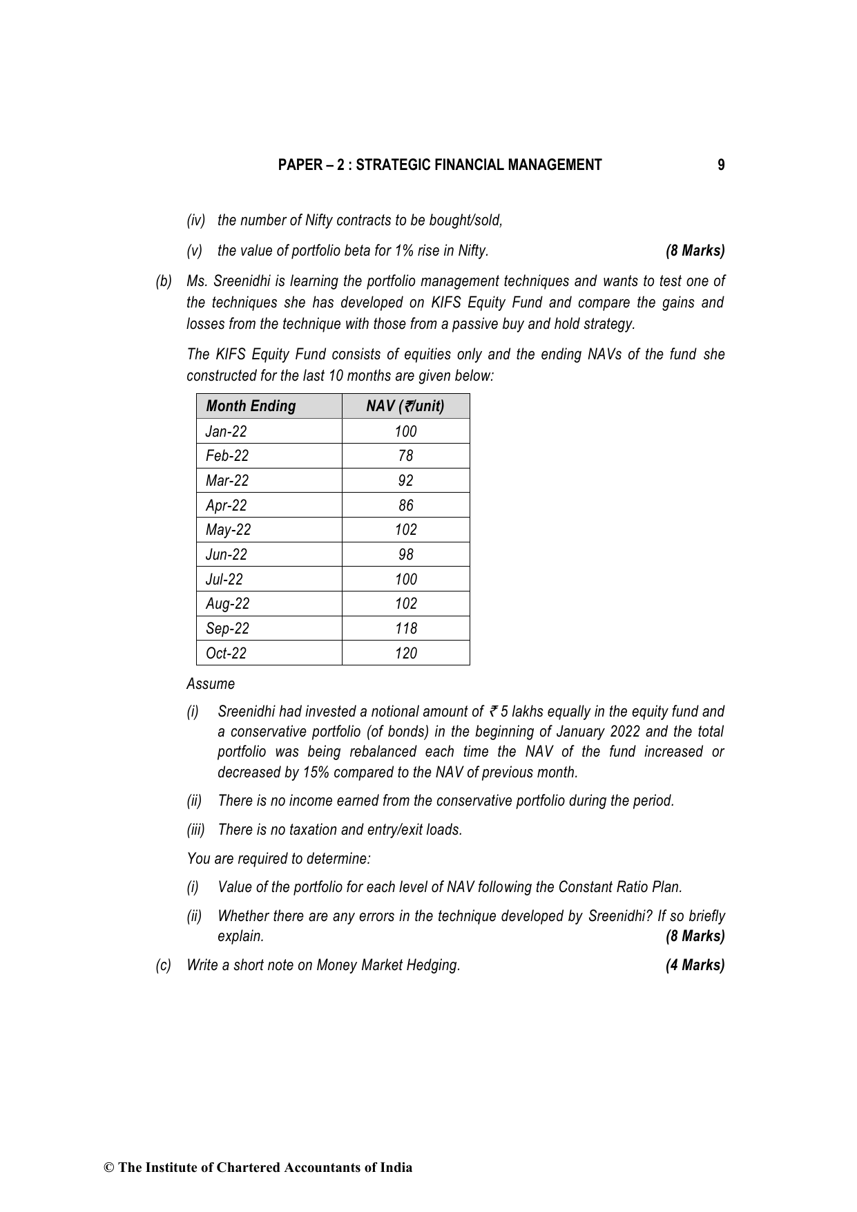 Advanced Financial Management November 2022, question page 9