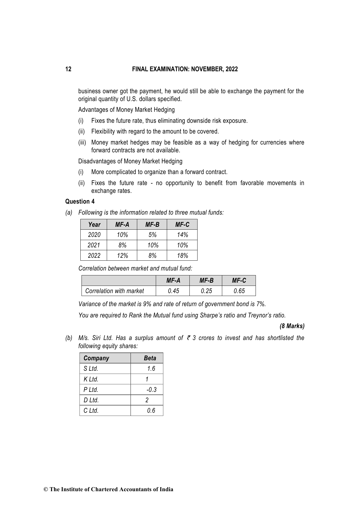 Advanced Financial Management November 2022, question page 12