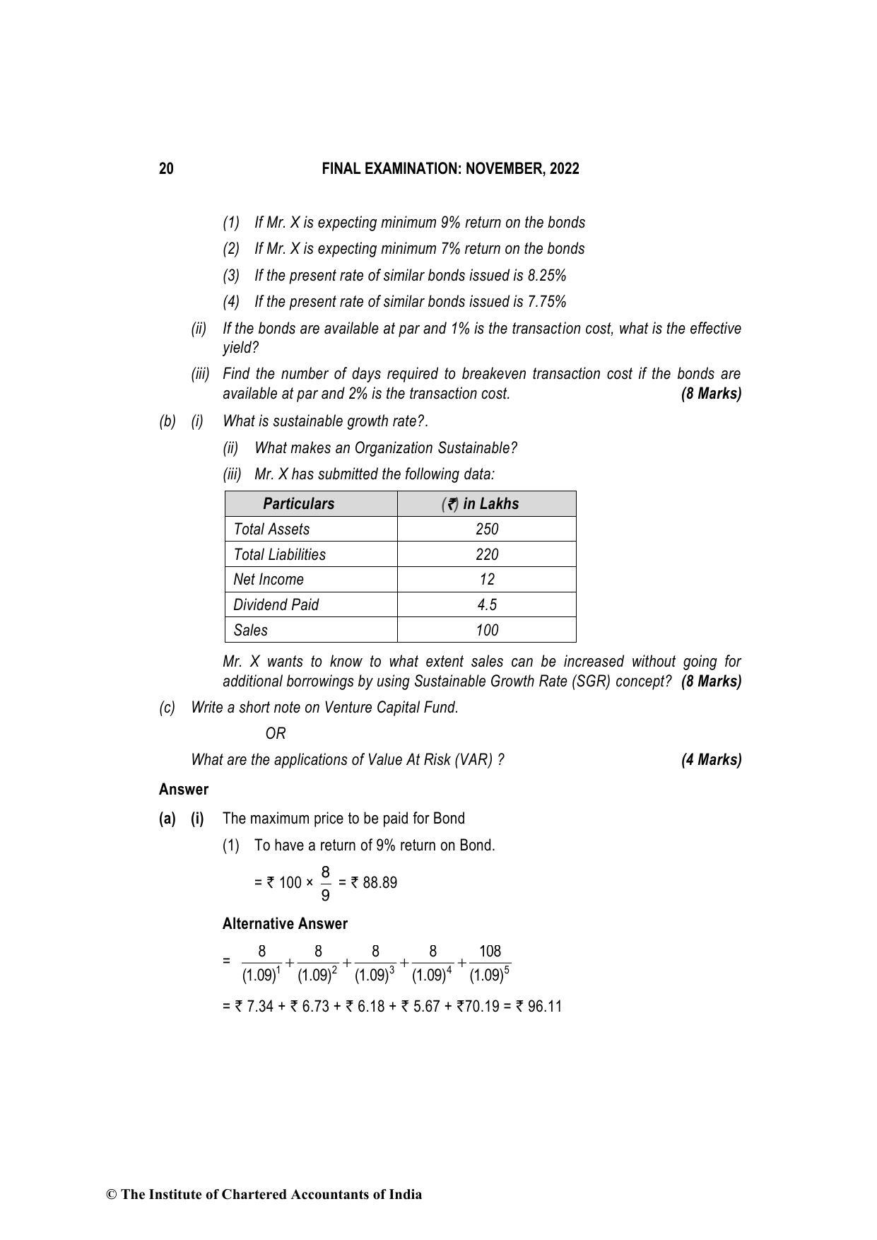 Advanced Financial Management November 2022, question page 20